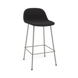 Fiber Counter Stool with Backrest: Tube Base + Upholstered + Grey