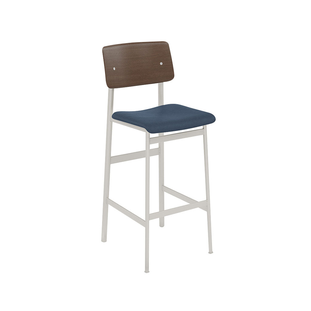 Loft Counter Stool: Upholstered + Grey + Stained Dark Brown