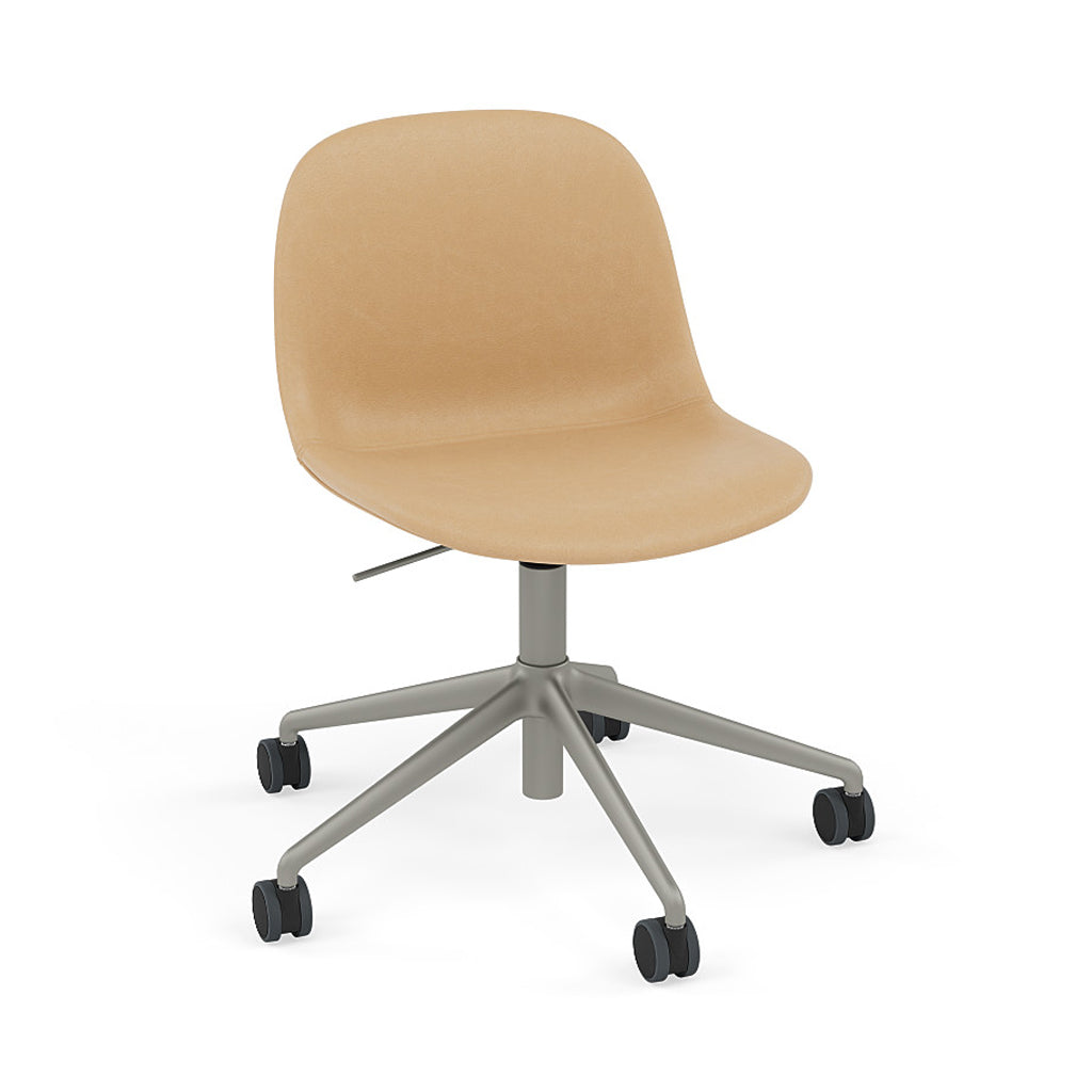 Fiber Side Chair: Swivel Base with Castors & Gaslift + Recycled Shell + Upholstered + Grey