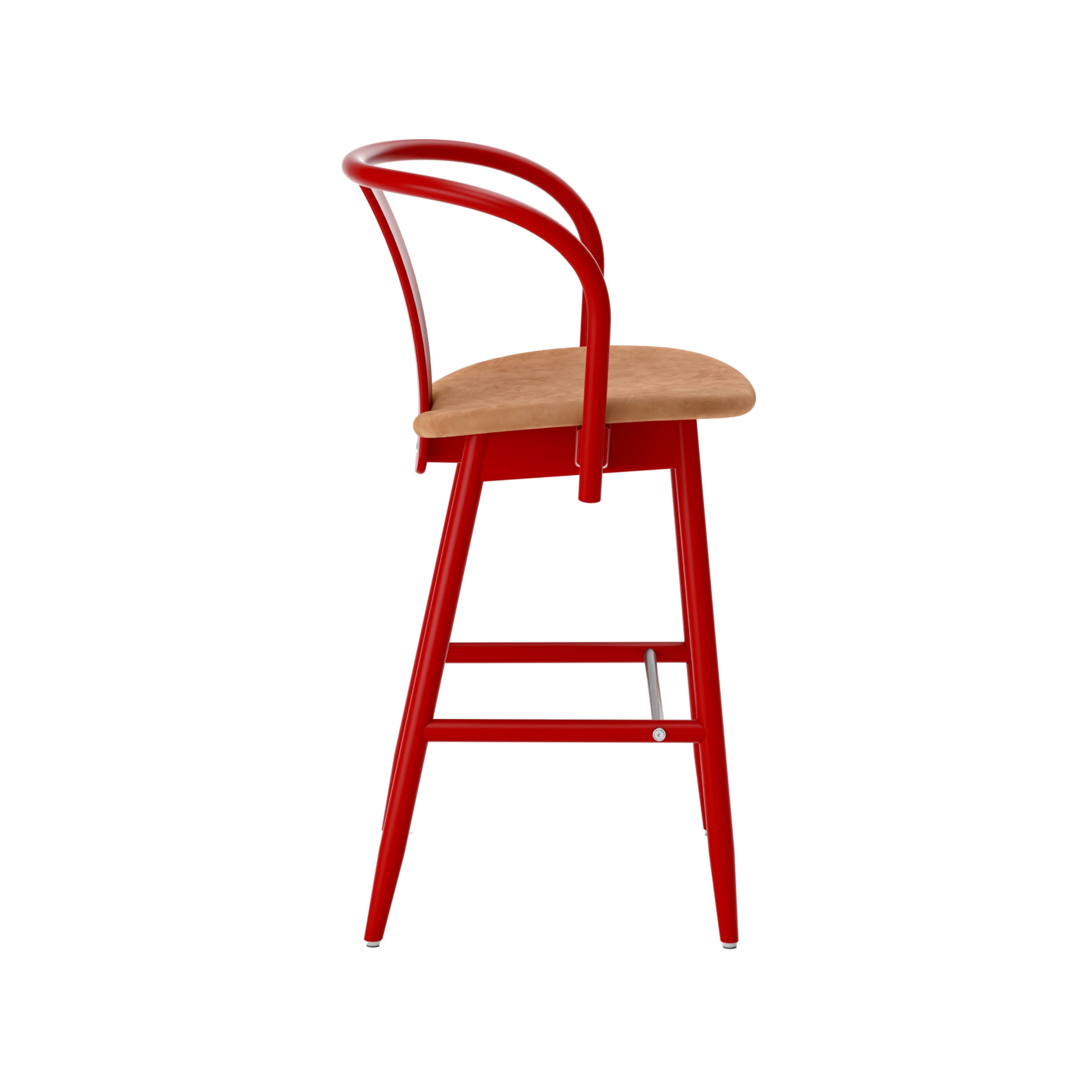 Icha Bar + Counter Chair: Upholstered + Counter + Red Lacquered Beech