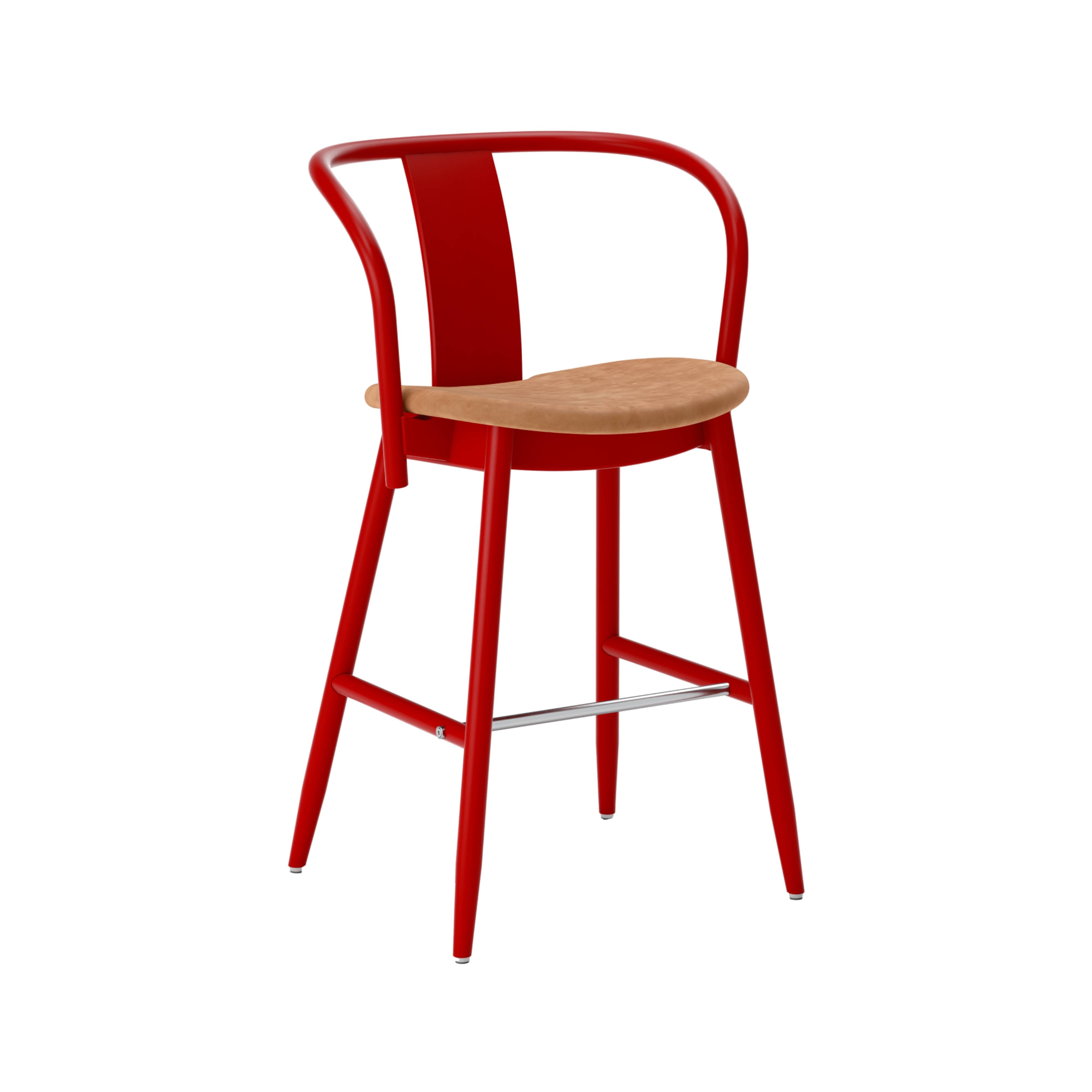 Icha Bar + Counter Chair: Upholstered + Counter + Red Lacquered Beech