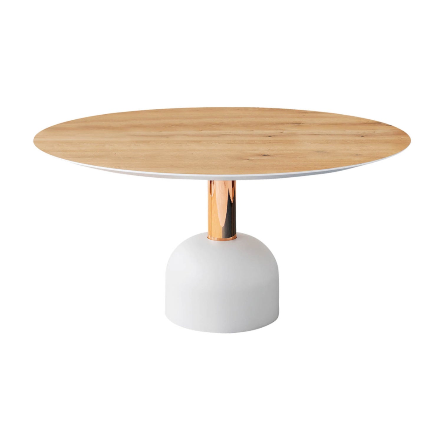 Illo Medium Round Dining Table: Vintage Oak + Lacquered White + Copper