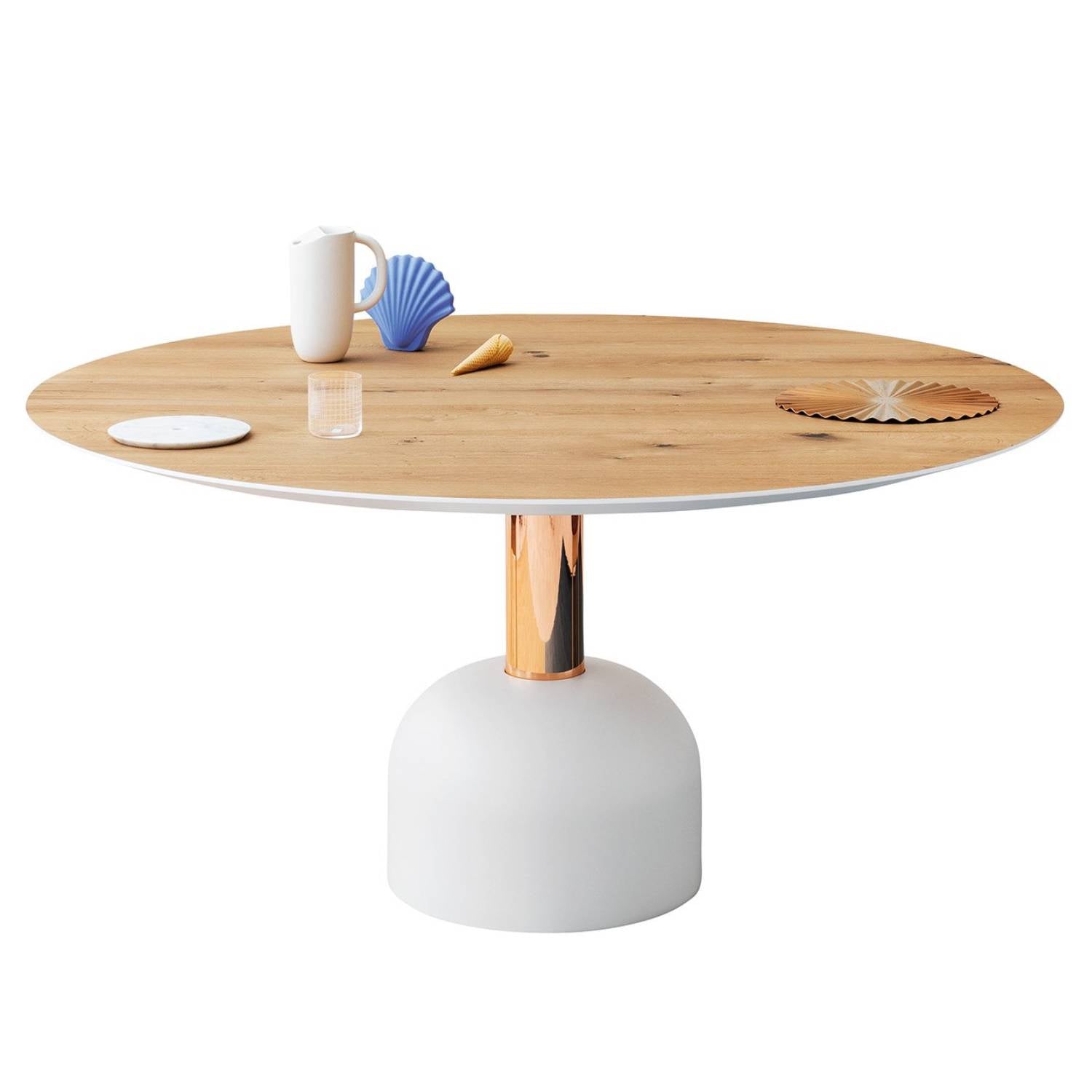 Illo Dining Table: Large + Vintage Oak + Lacquered White + Copper