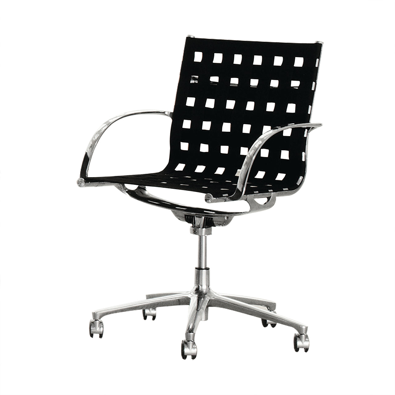 Joint 1206 Armchair: 5-Star Swivel Base + Webbing + Black + Polished Aluminium