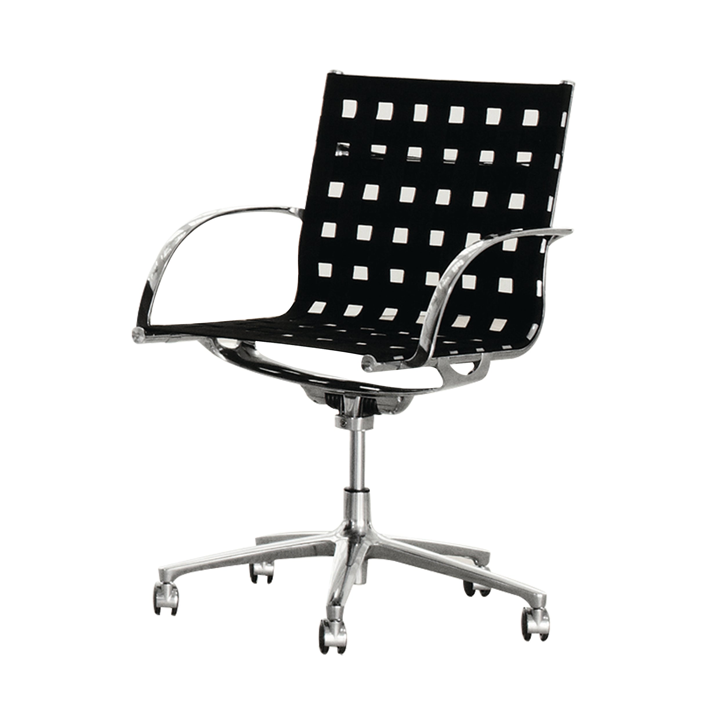 Joint 1211 Armchair: 5-Star Swivel Base + Webbing + Black + Polished Aluminium