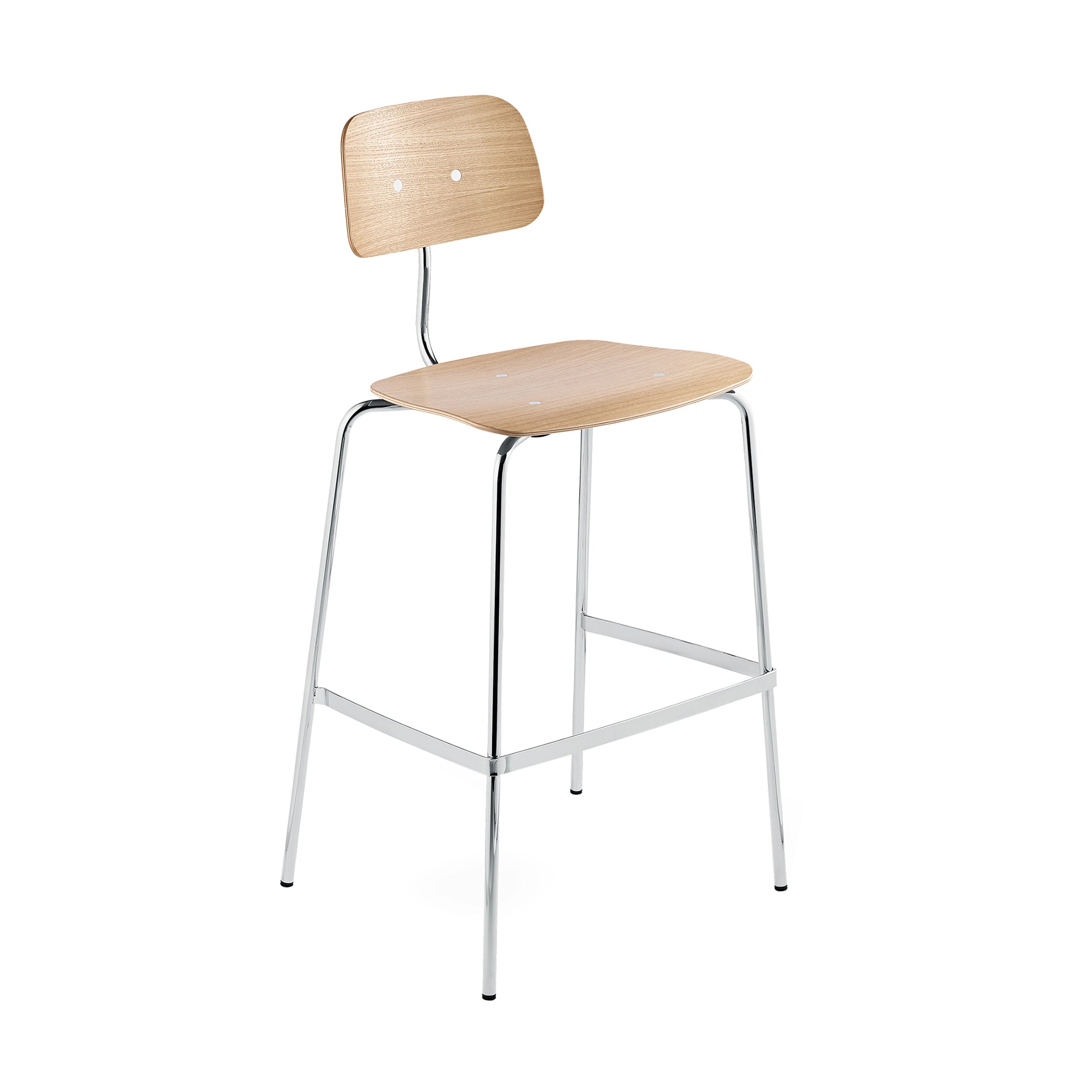 Kevi 2062 Bar Chair: 4-Legs + Oak Veneer + Polished Chrome