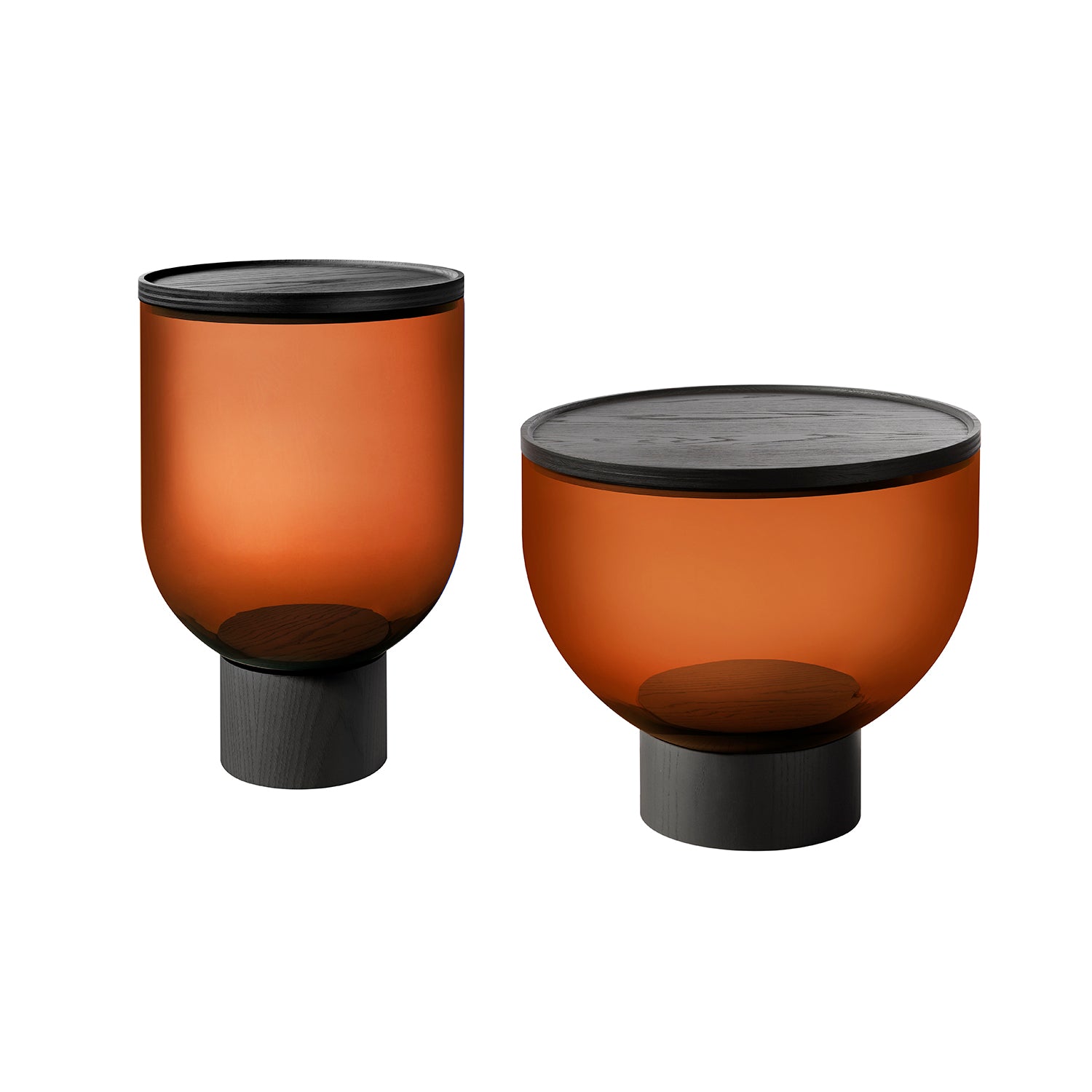 Mastea Side Table: Black Ash + Amber Blown Glass