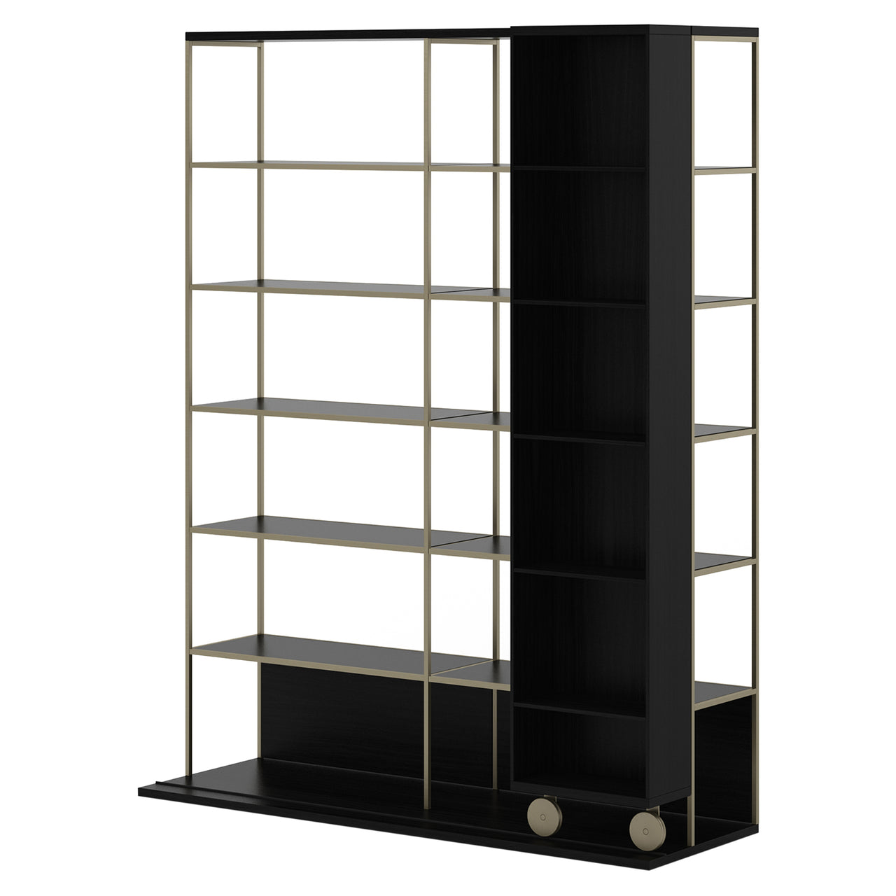 Literatura Selection Shelf: Composition 3 + High + Ebony Stained Oak + Bronze + With Glider Shelf