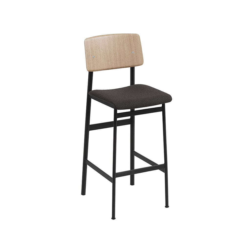 Loft Counter Stool: Upholstered + Black + Oak