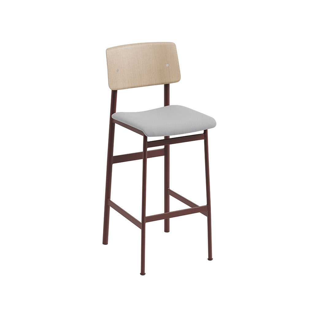 Loft Counter Stool: Upholstered + Deep Red + Oak