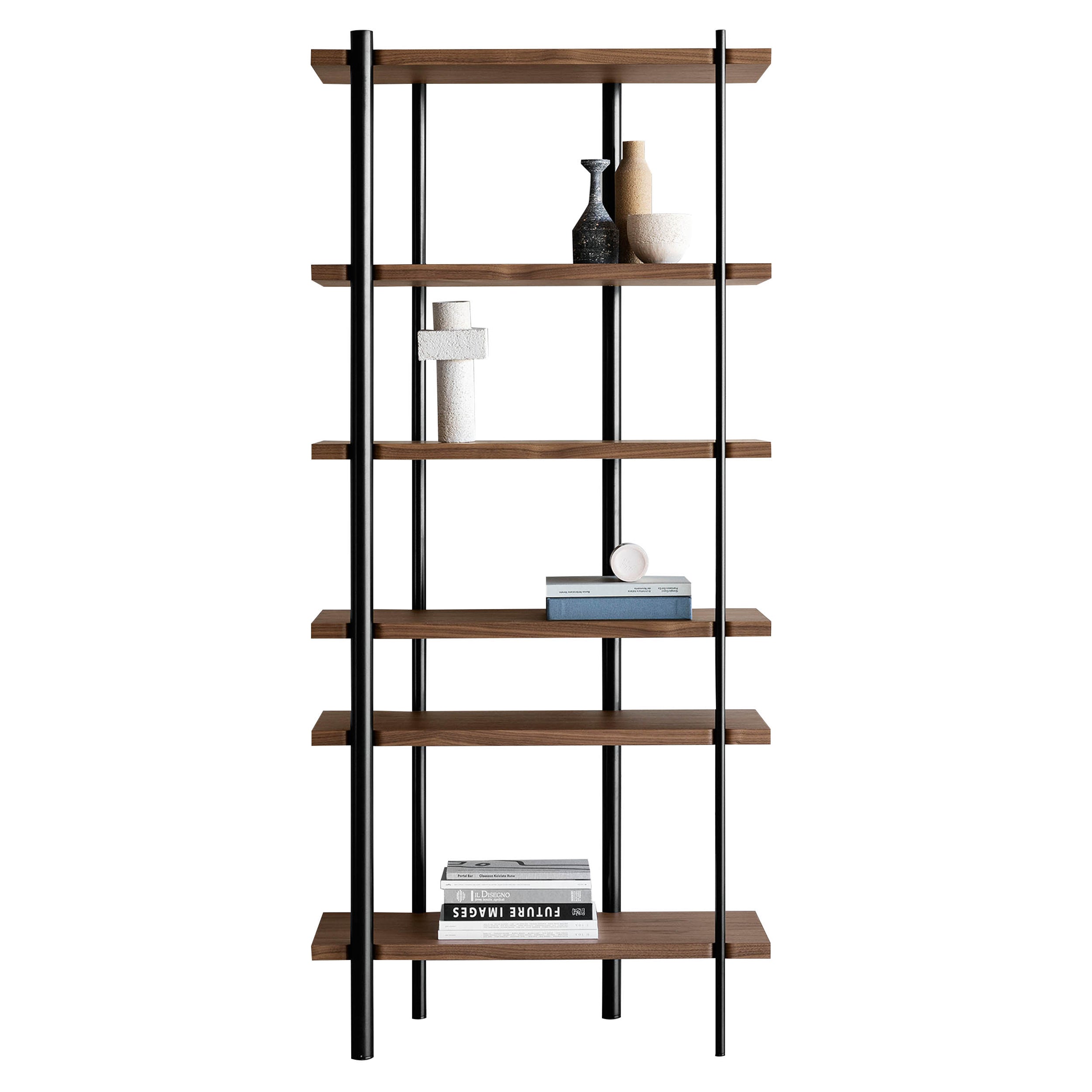 Milonga Book Shelf: Lacquered Black + Canaletto Walnut