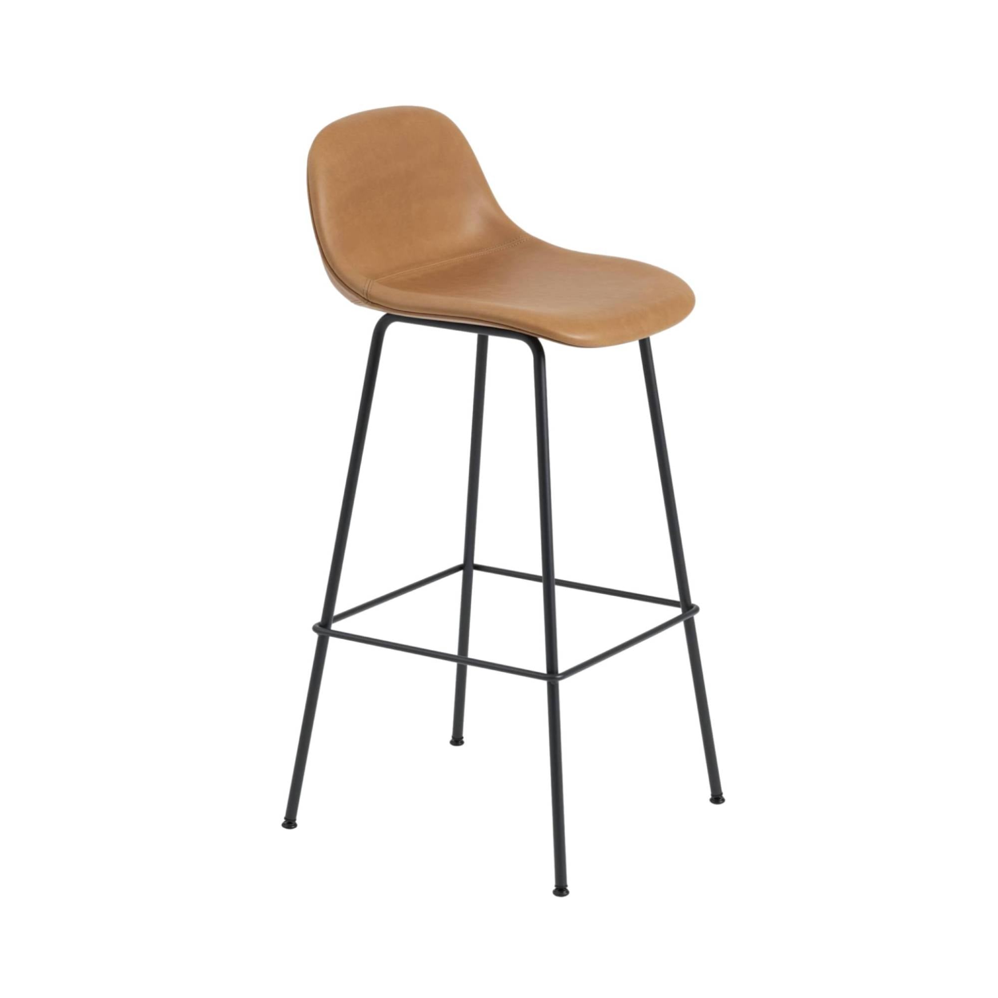 Fiber Bar Stool with Backrest: Tube Base + Upholstered - Quick Ship + Black