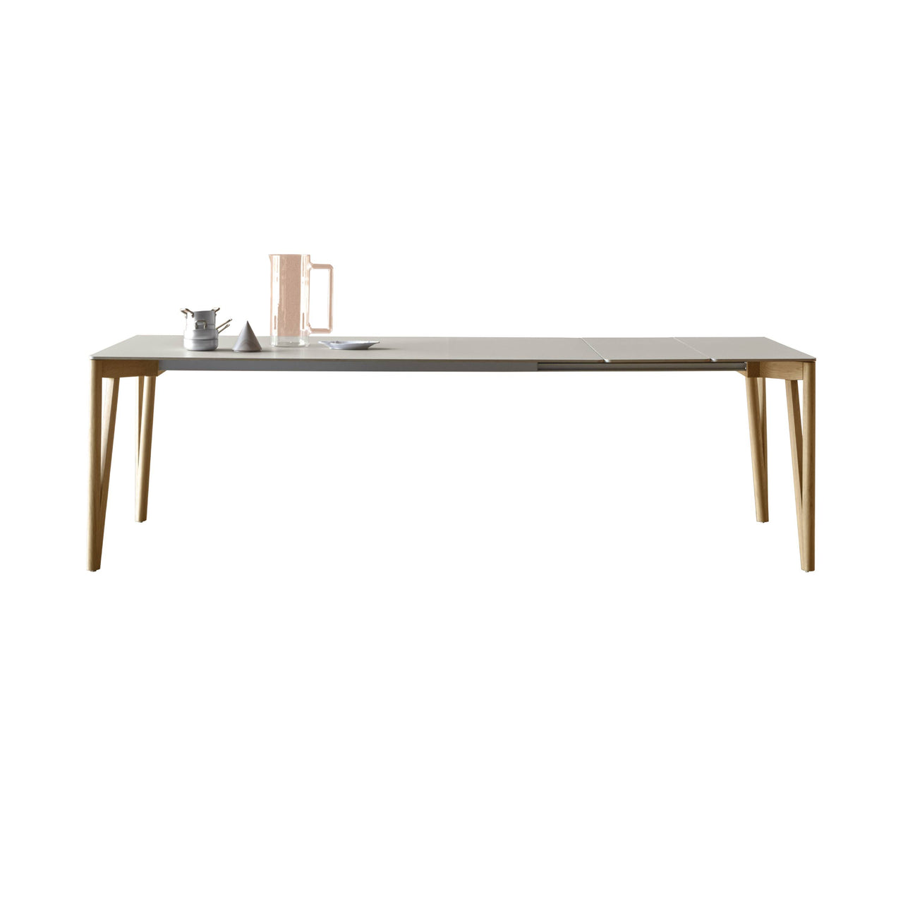 Decapo Extendable Dining Table: Small + London Grey Fenix + Oak Edge + Flamed Oak