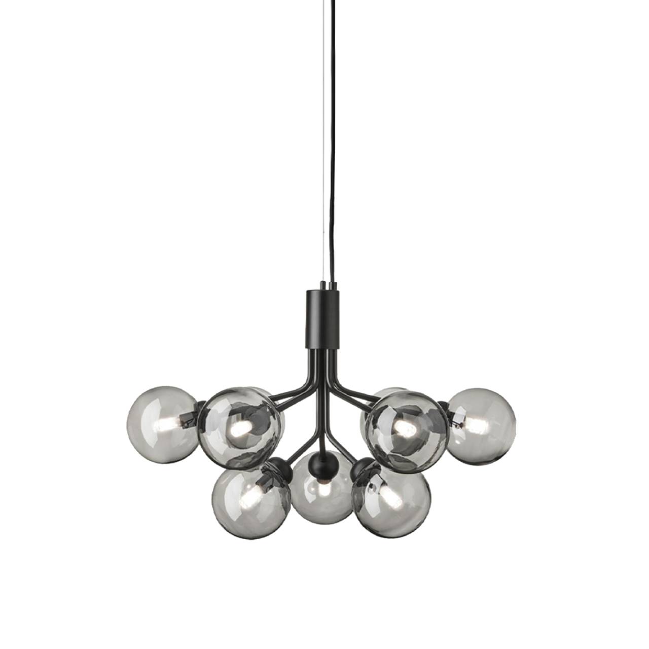 Apiales 9 Chandelier: Satin Black + Smoked Black + Black