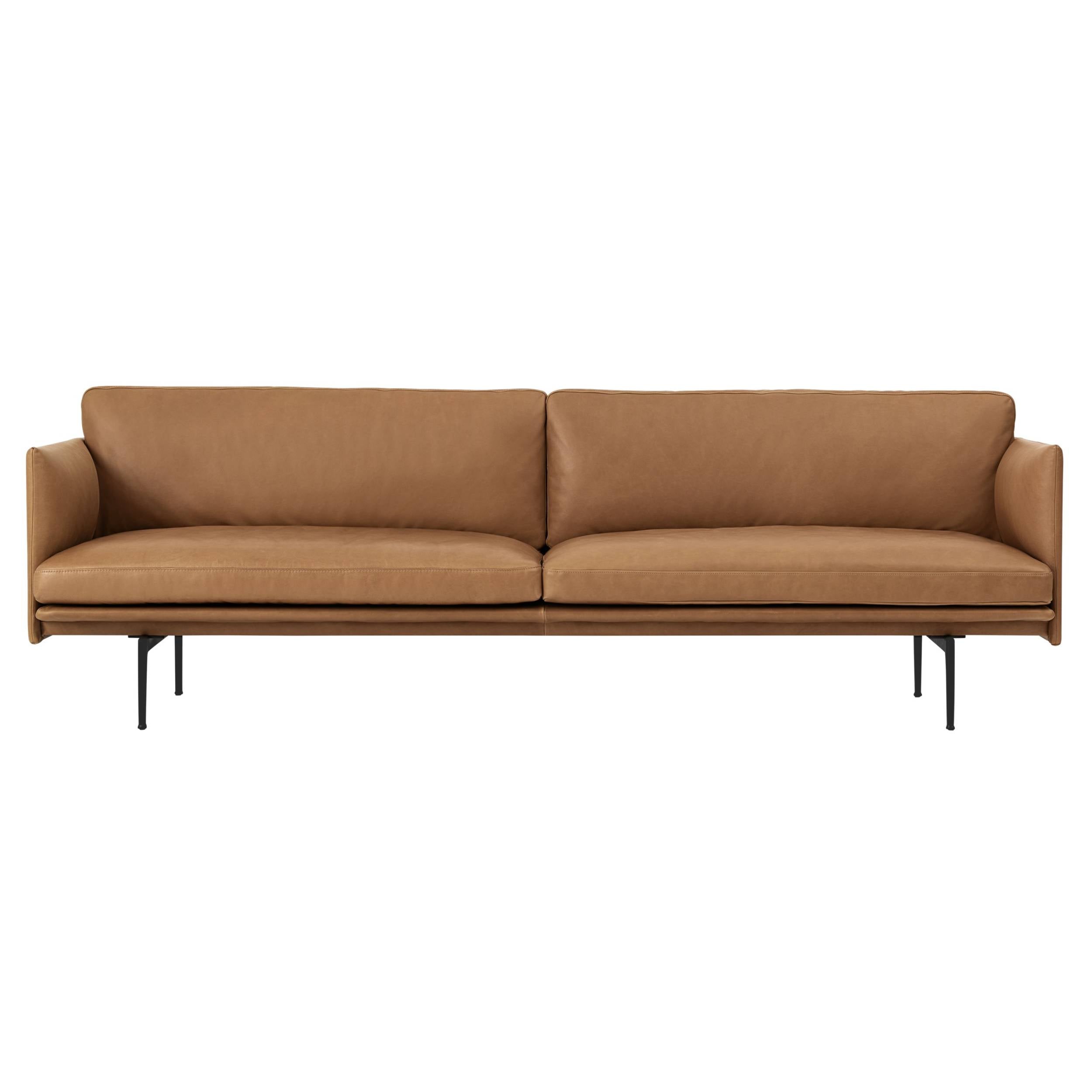 Outline 3-Seater Sofa: Black + Refine Leather Cognac