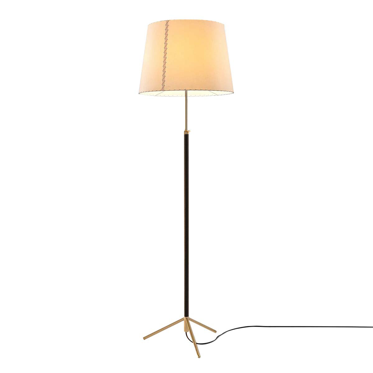 Pie de Salón Floor Lamp: G1 + Polished Brass + Stitched Beige Parchment