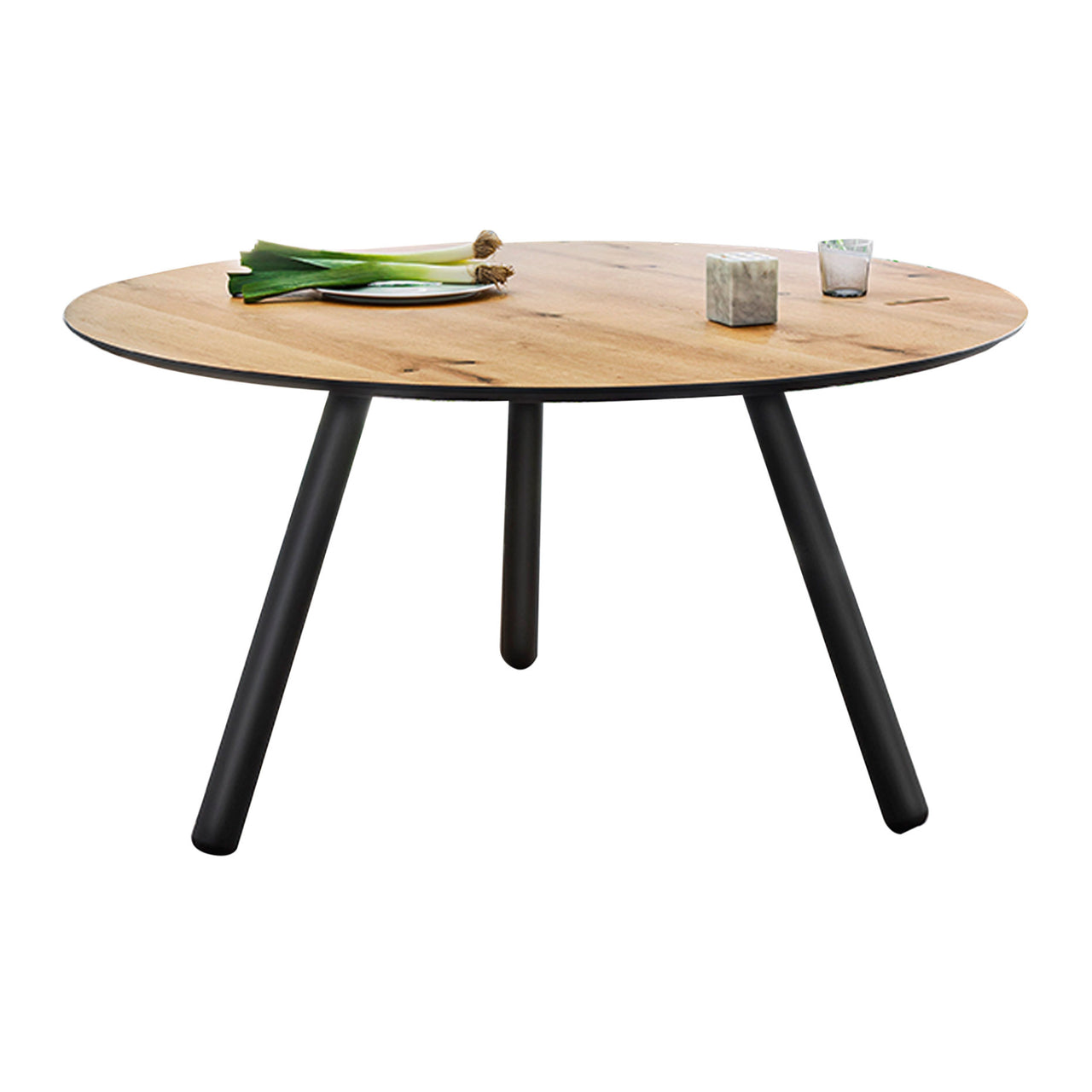 Pixie Round Table: Large + Vintage Oak + Lacquered Black