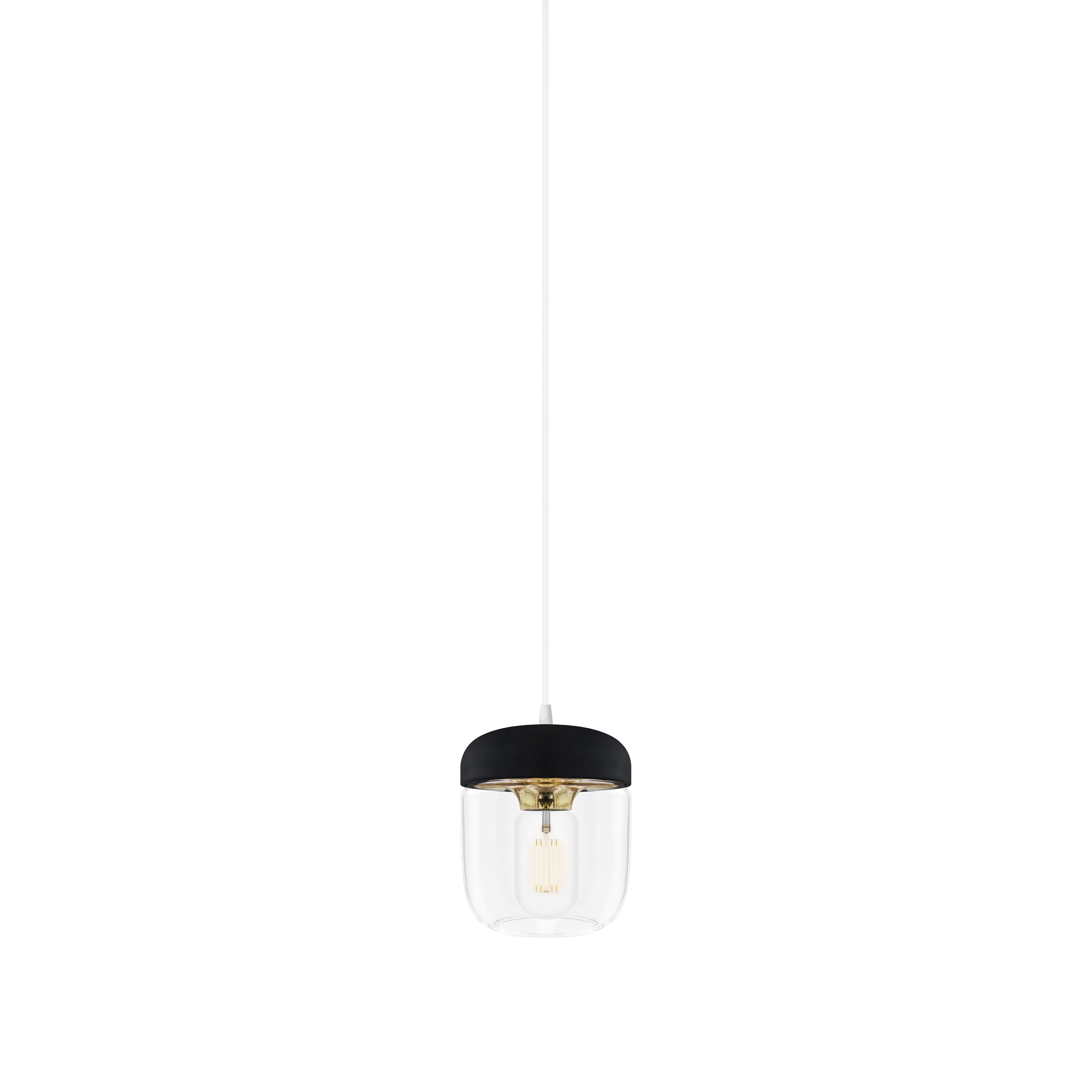 Acorn Pendant: Black + Polished Brass + White (Plug-in)