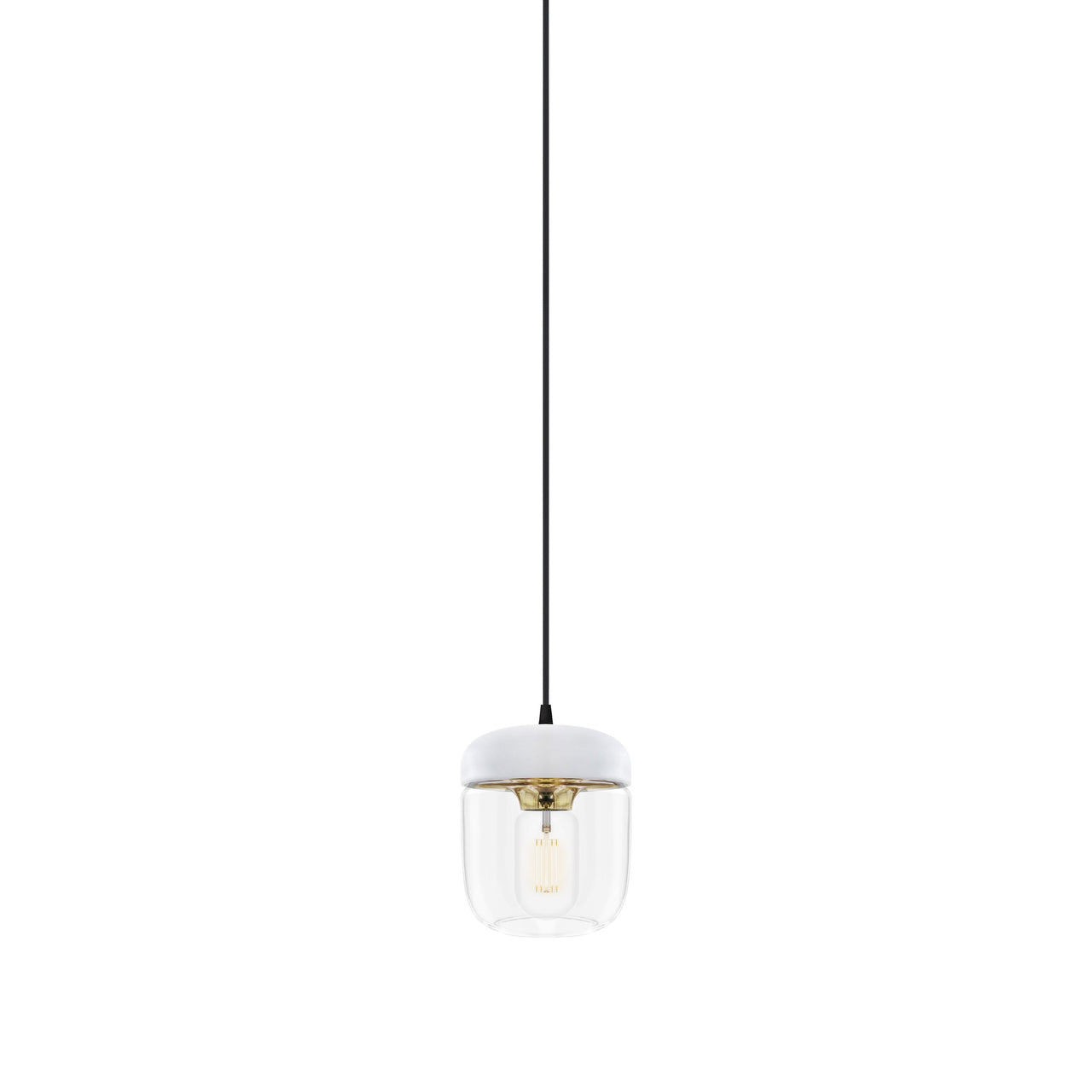 Acorn Pendant: White + Polished Brass + Black (Plug-in)