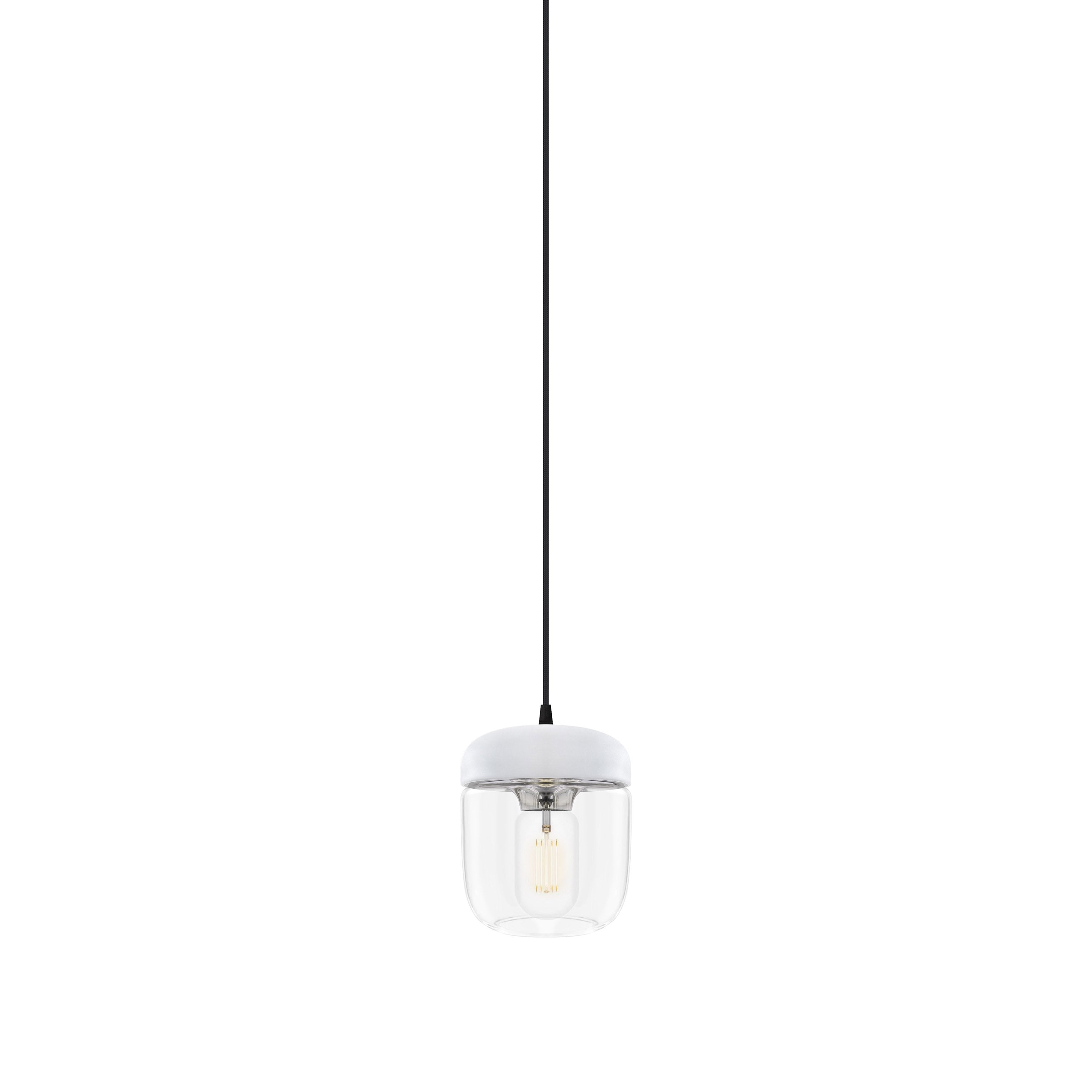 Acorn Pendant: White + Polished Steel + Black (Plug-in)