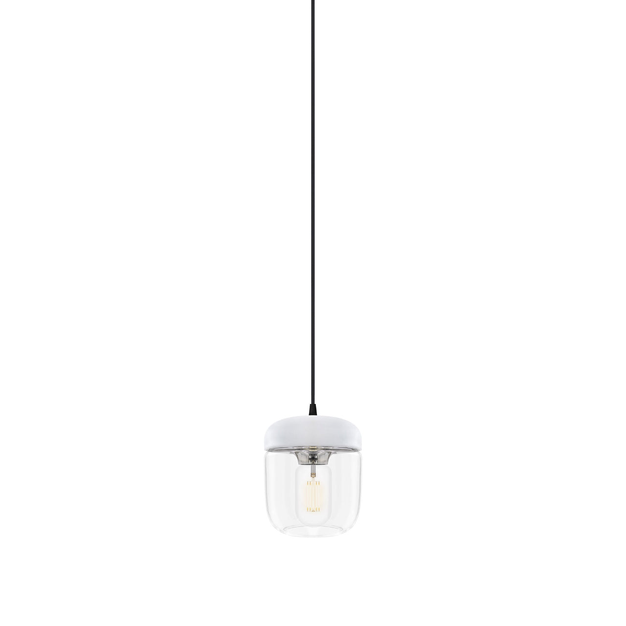 Acorn Pendant: White + Polished Steel + Black (Plug-in)