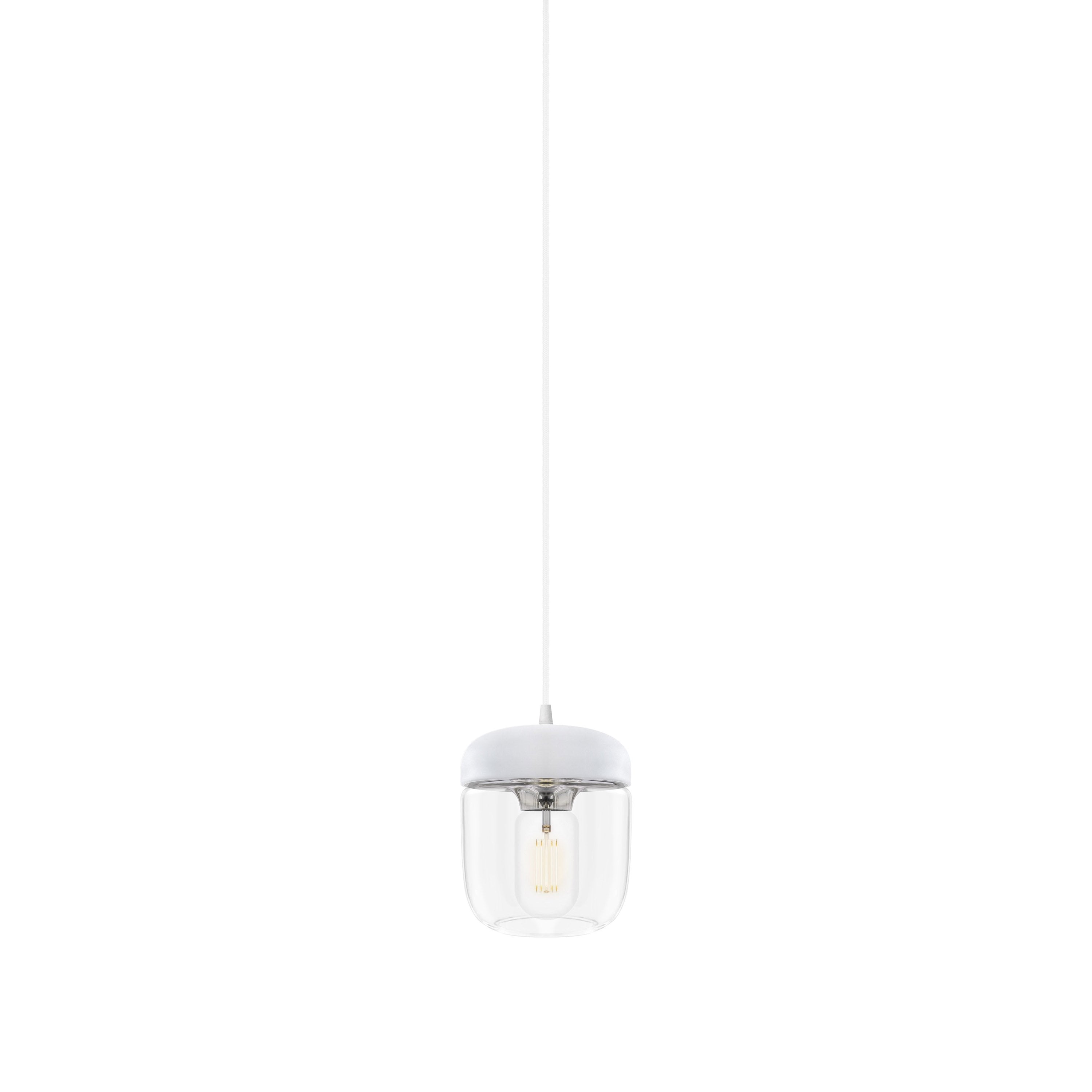 Acorn Pendant: White + Polished Steel + White (Plug-in)