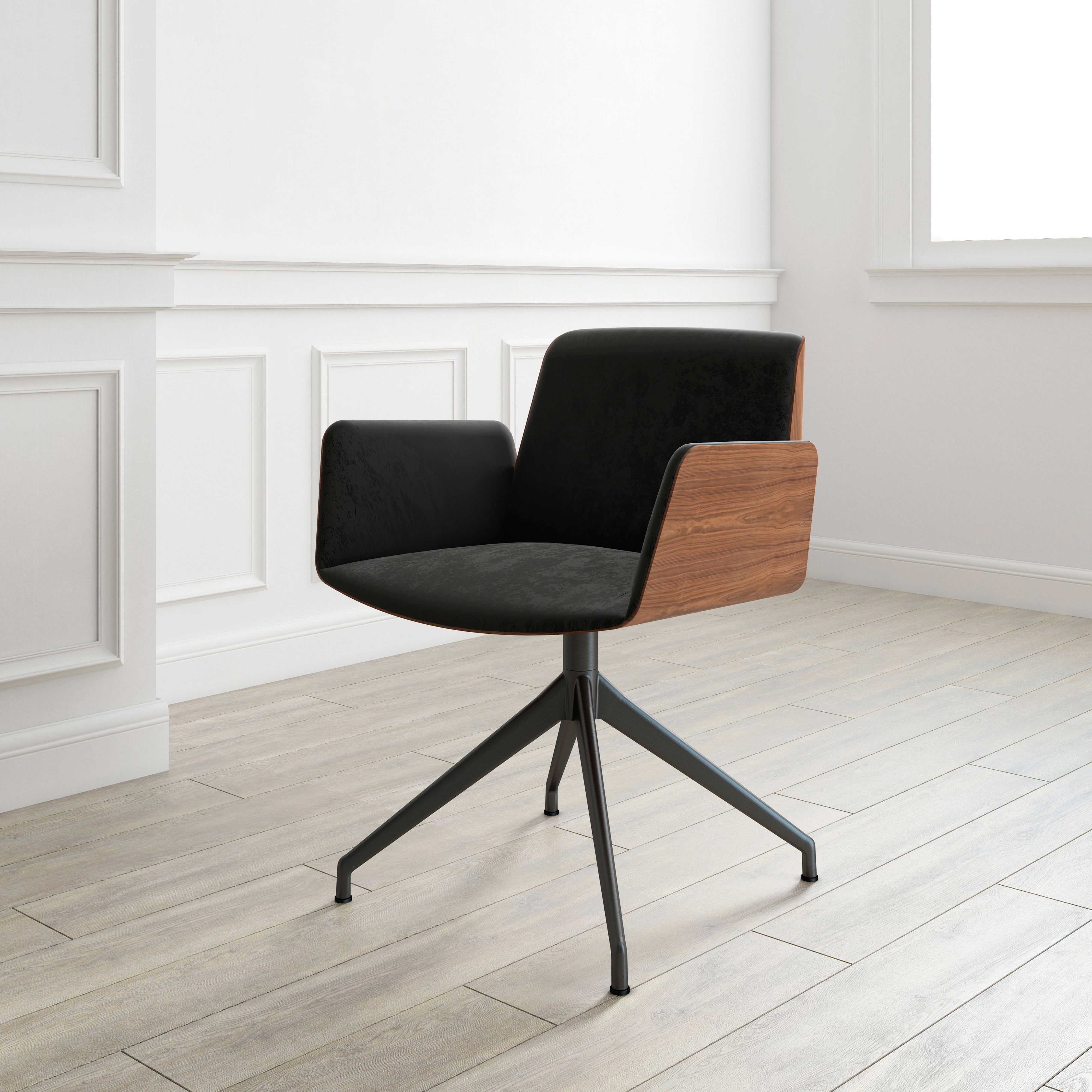 Hug 4 Star Swivel Base Chair: Wood Back + Front Upholstered