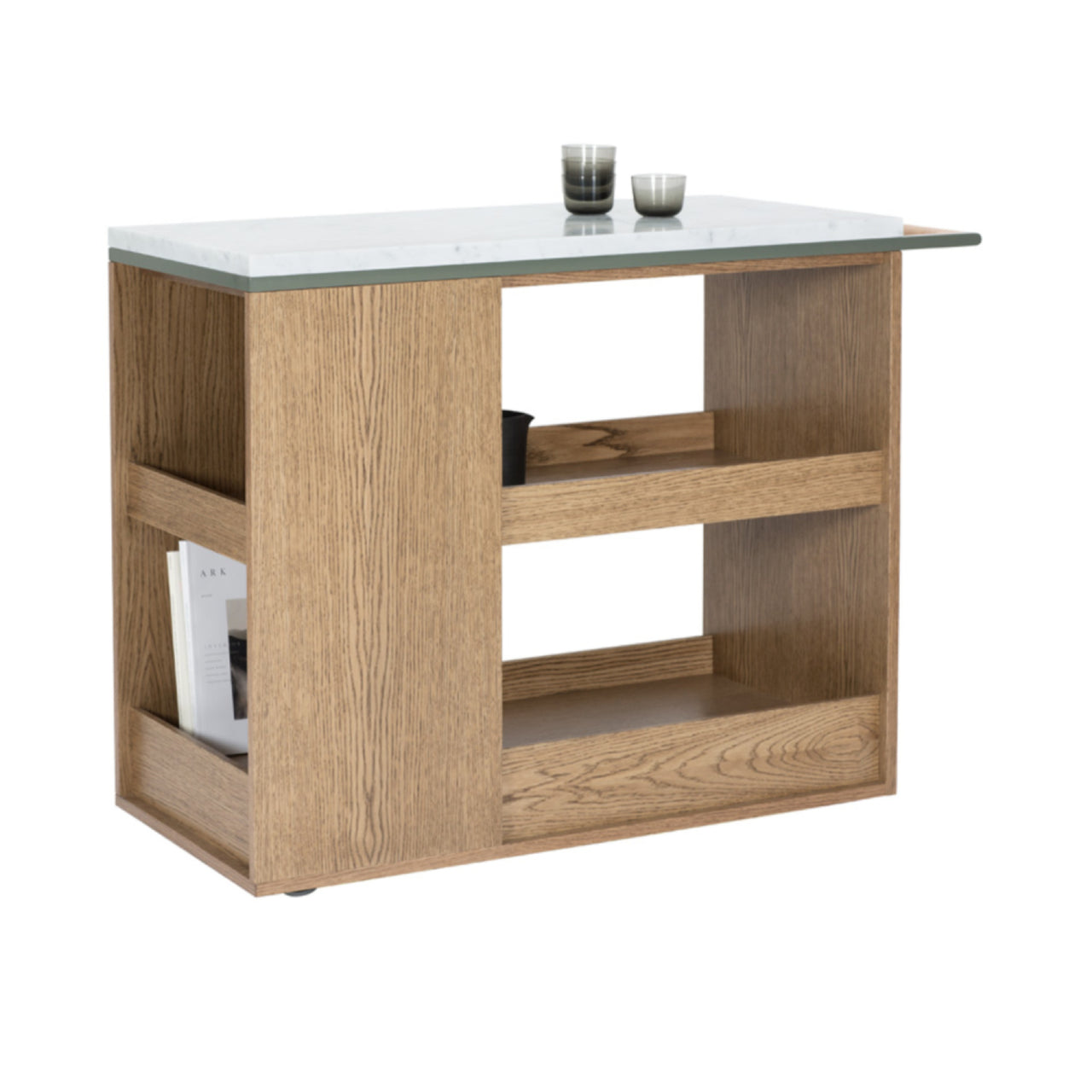 Remy Serving Trolley: Carrara Marble + Green Khaki + Black Walnut Oak