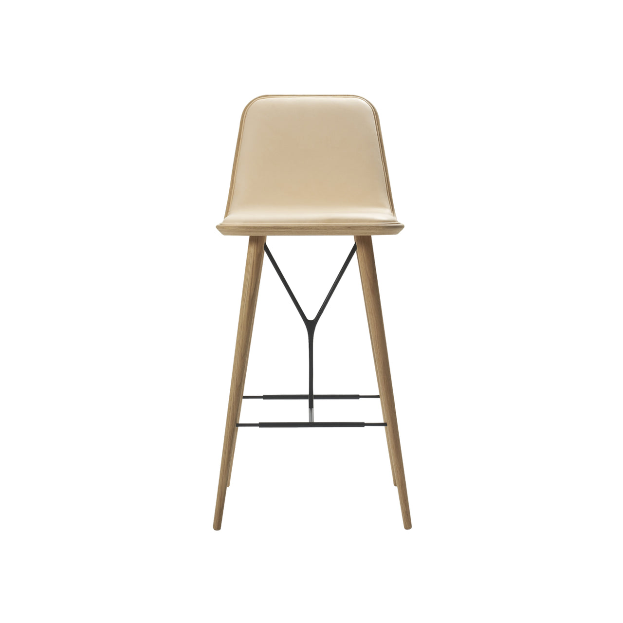 Spine Bar + Counter Stool with Back: Counter + Lacquered Oak