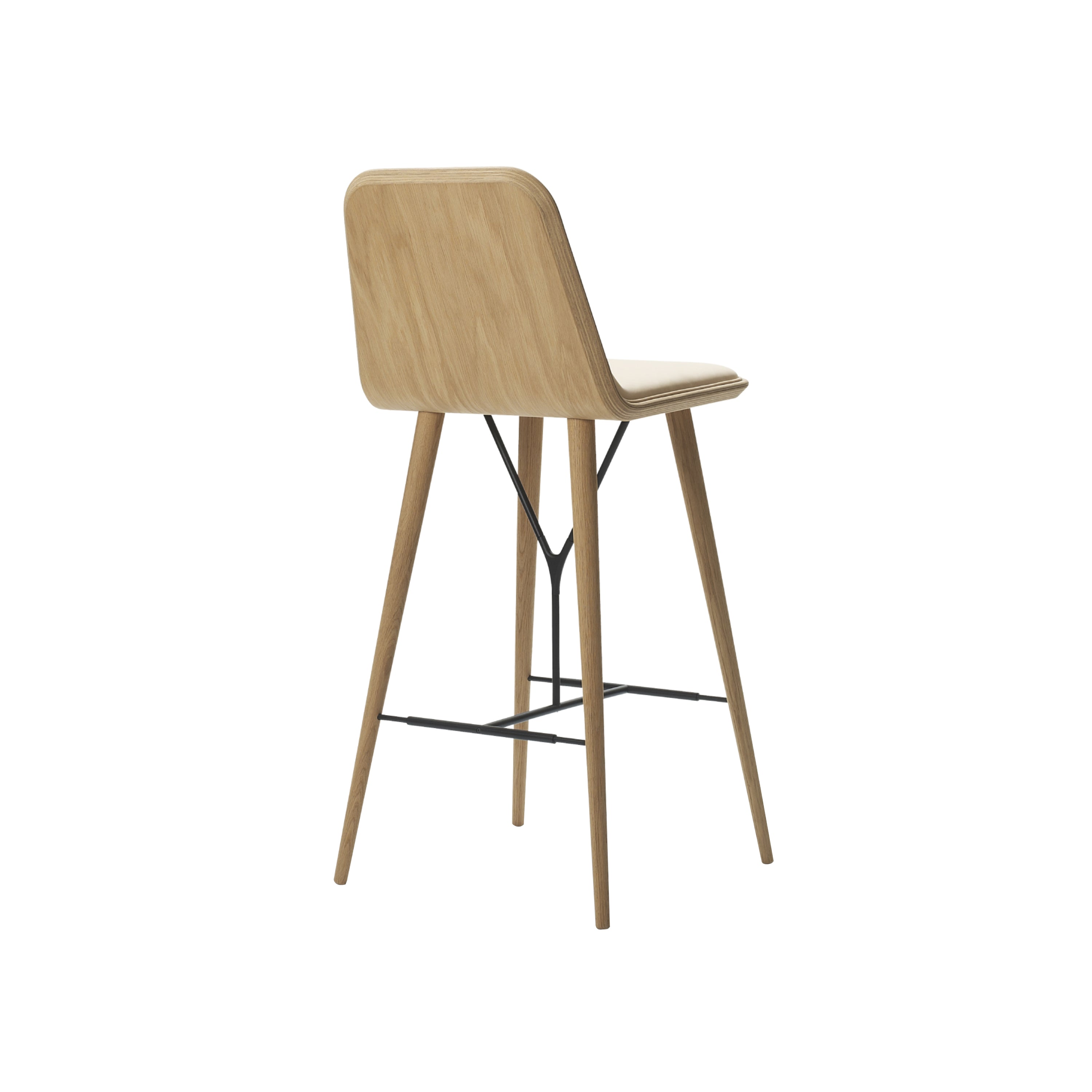 Spine Bar + Counter Stool with Back: Counter + Lacquered Oak