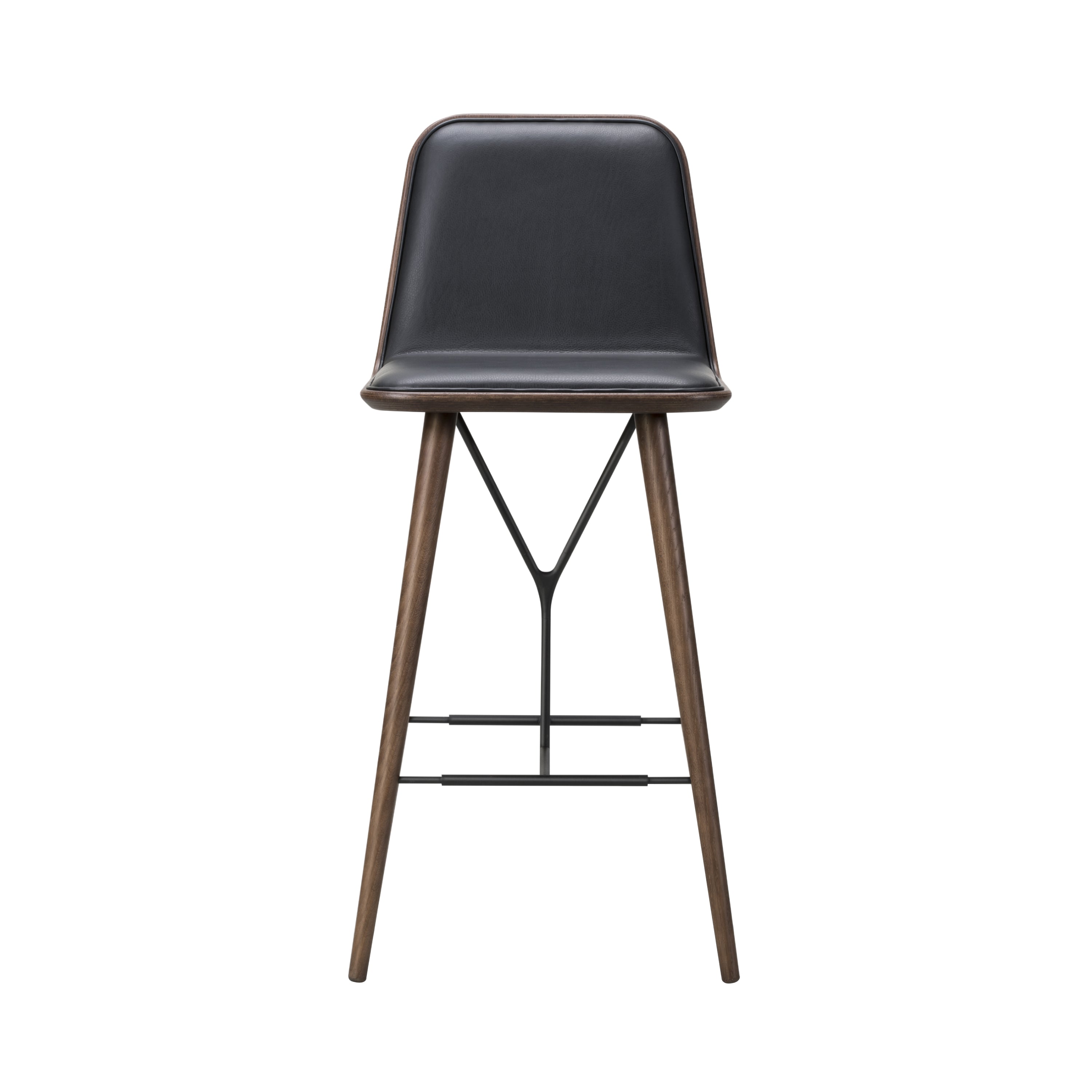 Spine Bar + Counter Stool with Back: Bar + Smoked Stained Lacquered Oak