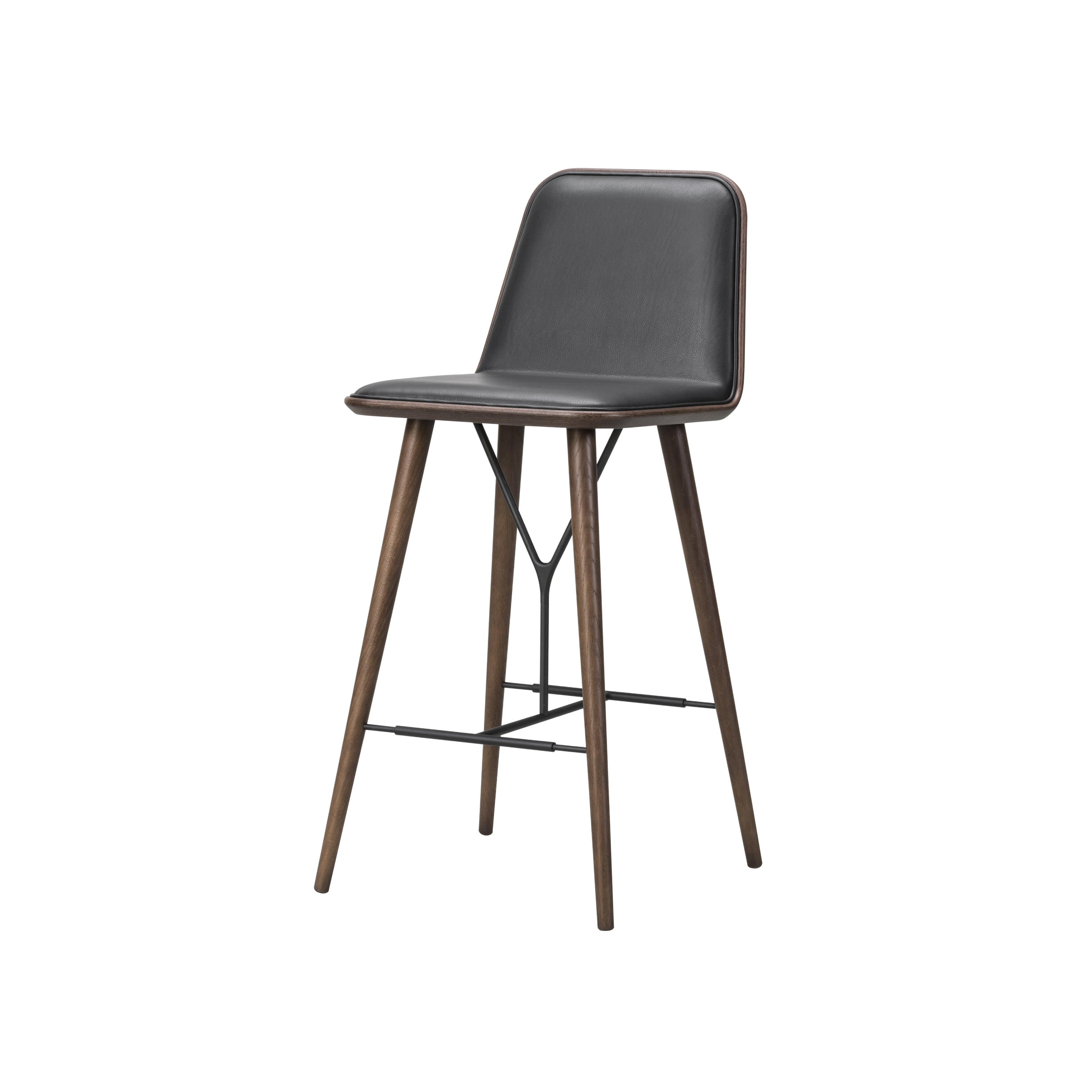 Spine Bar + Counter Stool with Back: Counter + Smoked Stained Lacquered Oak