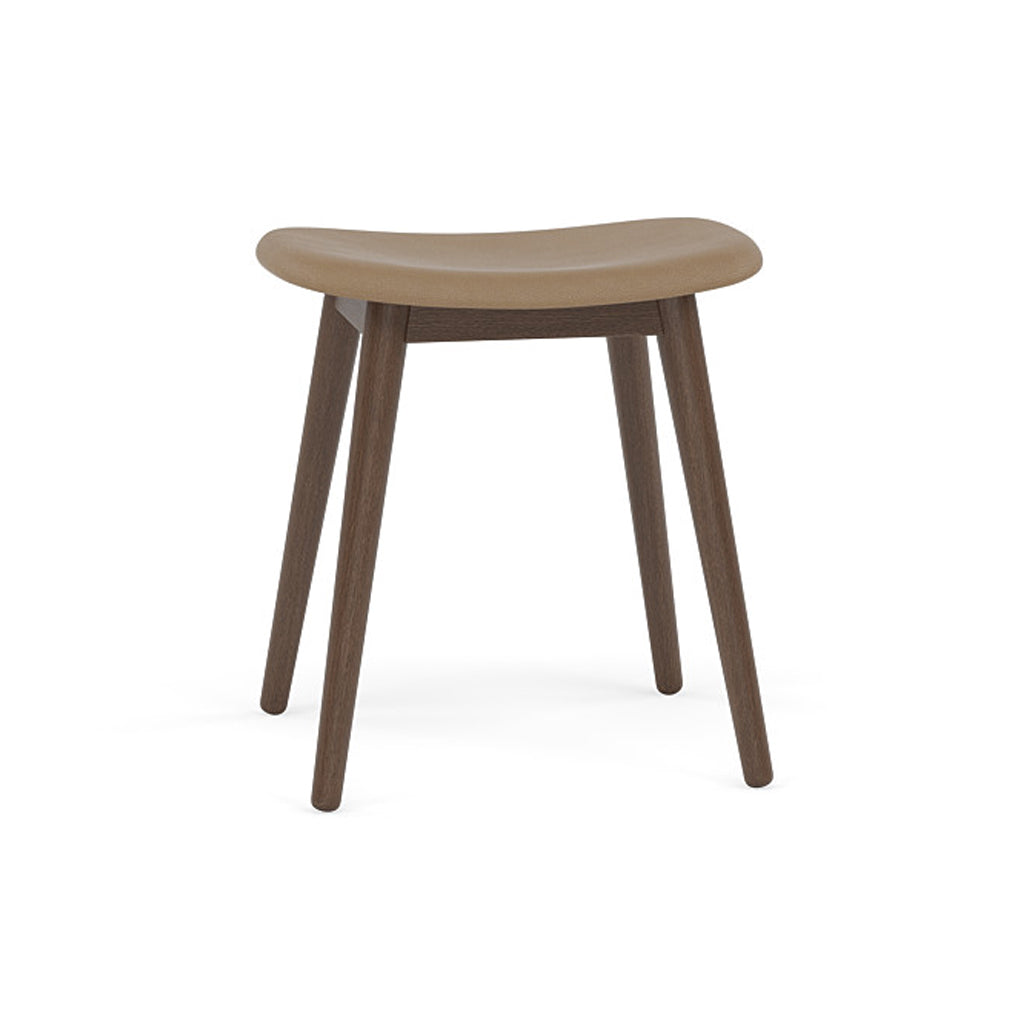 Fiber Stool: Wood Base + Upholstered + Stained Dark Brown