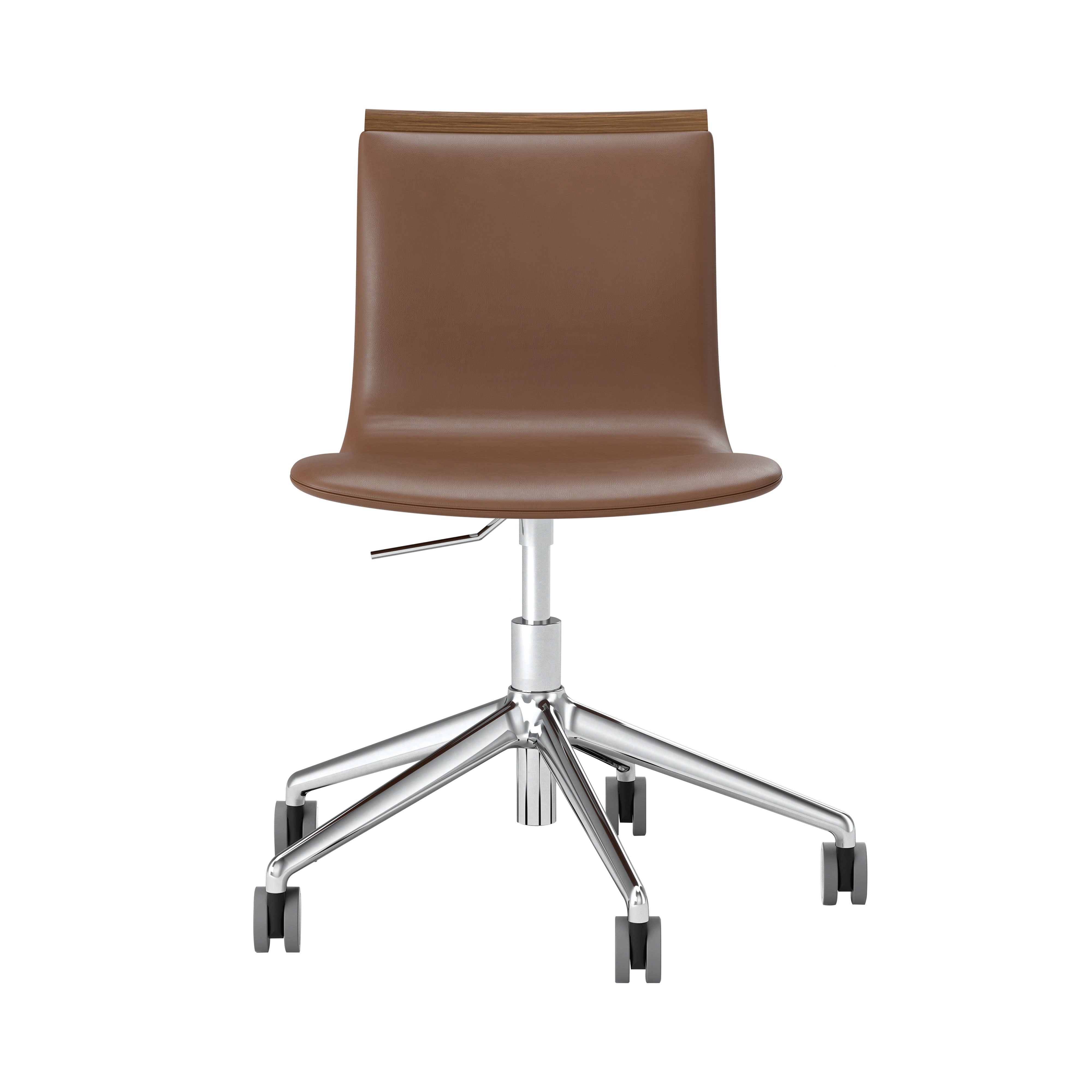 Serif Upholstered Chair: 5 Star Base + Castors + Chrome + Walnut Stained Beech