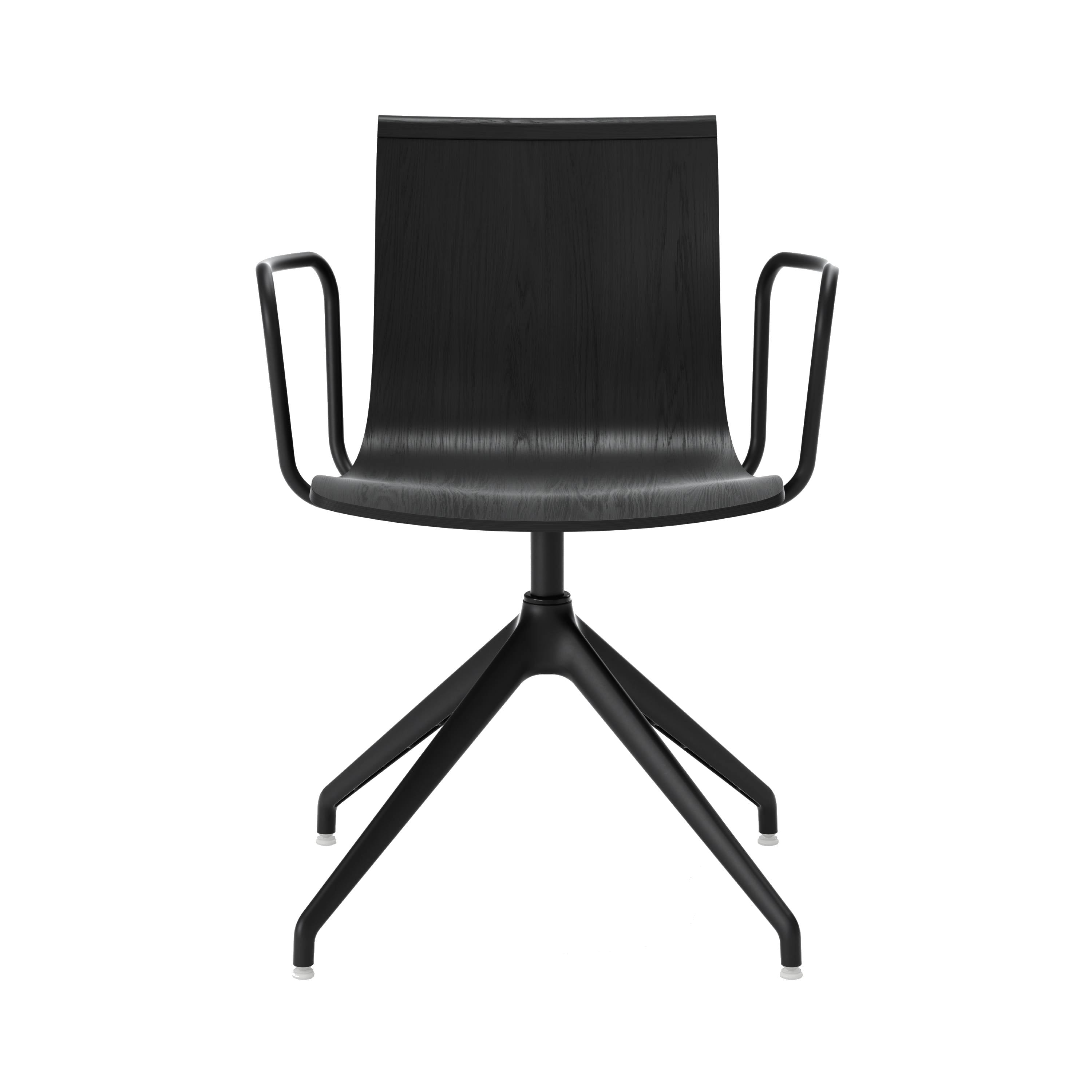 Serif Chair: 4 Star Base + Black + Black Stained Oak + With Armrest