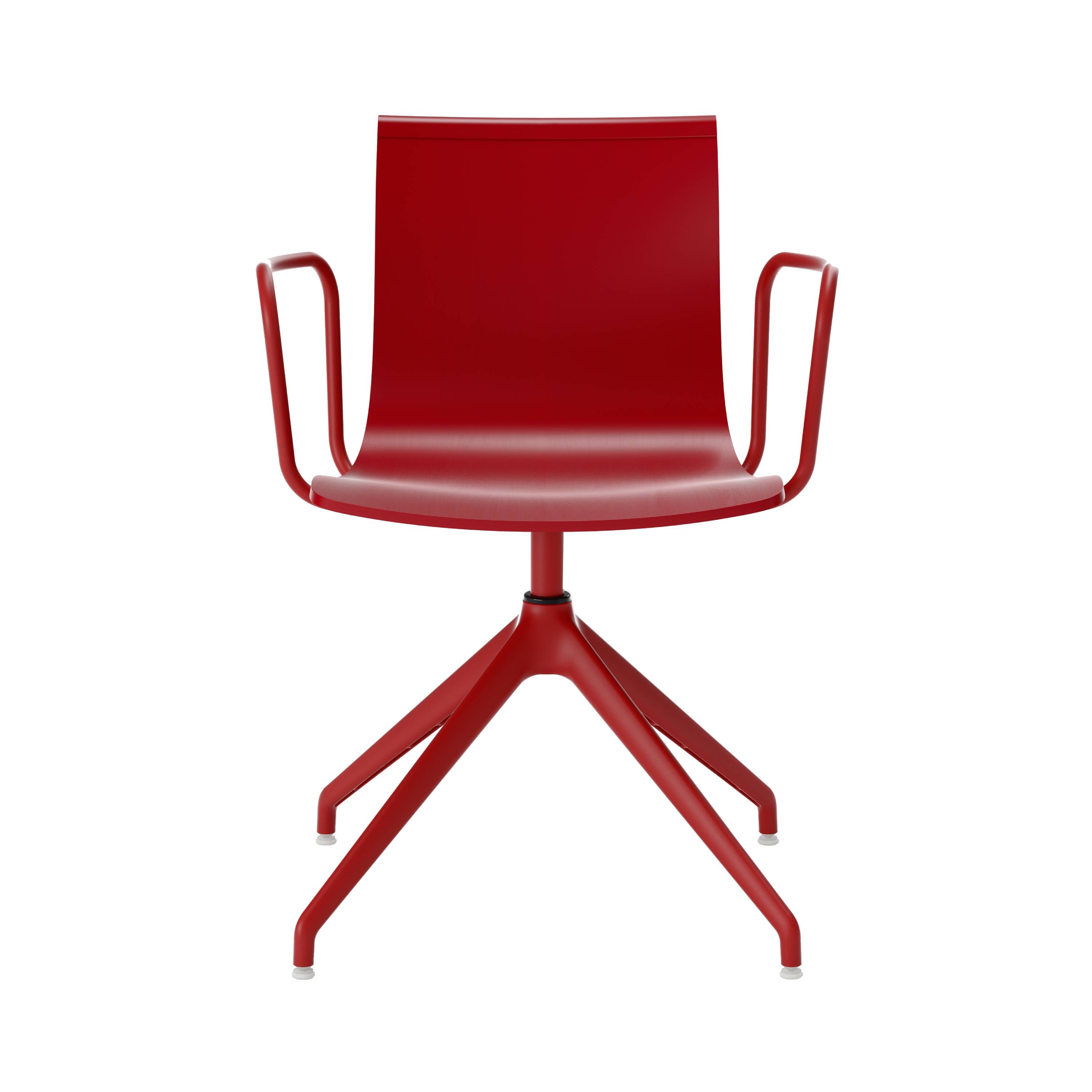 Serif Chair: 4 Star Base + Red + Red Lacquered Beech + With Armrest