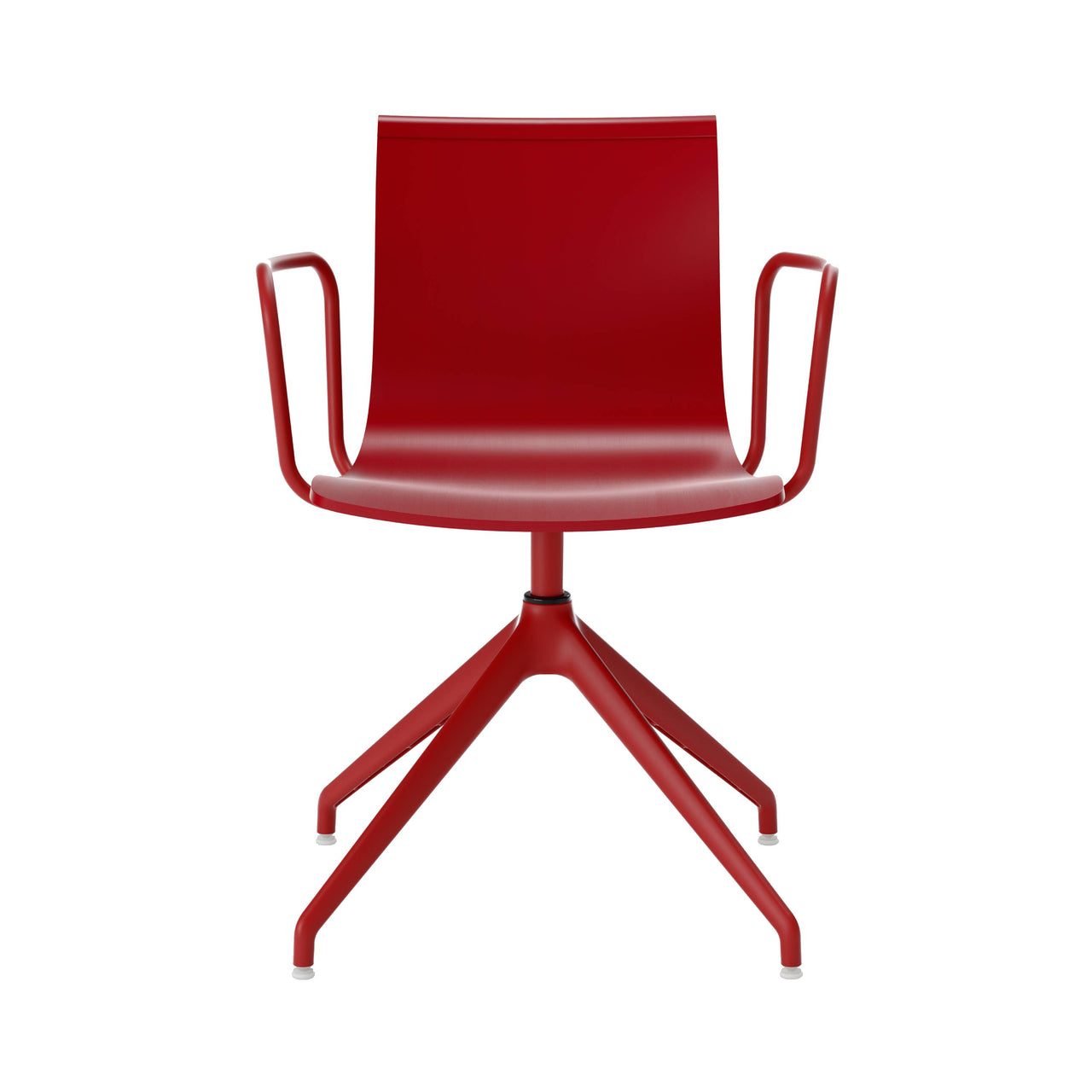 Serif Chair: 4 Star Base + Red + Red Lacquered Beech + With Armrest