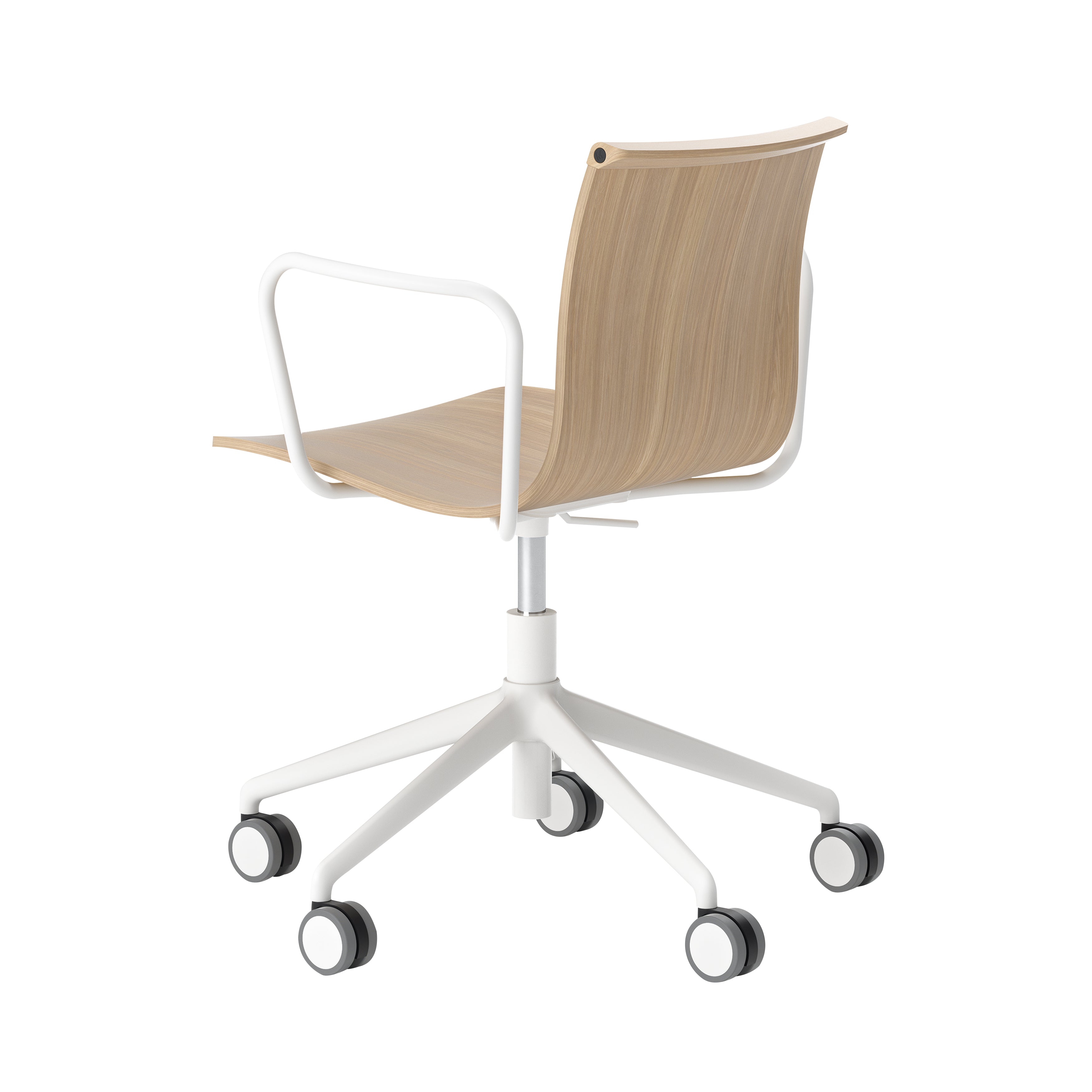 Serif Chair: 5 Star Base with Armrests + White + Natural Oak