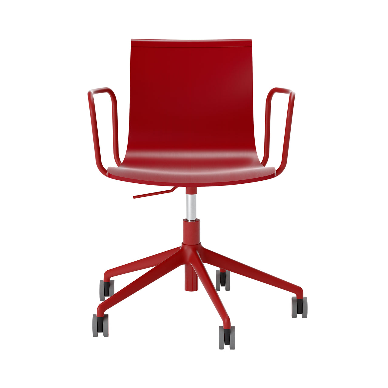 Serif Chair: 5 Star Base with Armrests + Red + Red Lacquered Beech