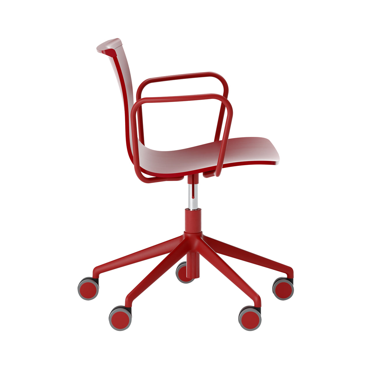 Serif Chair: 5 Star Base with Armrests + Red + Red Lacquered Beech