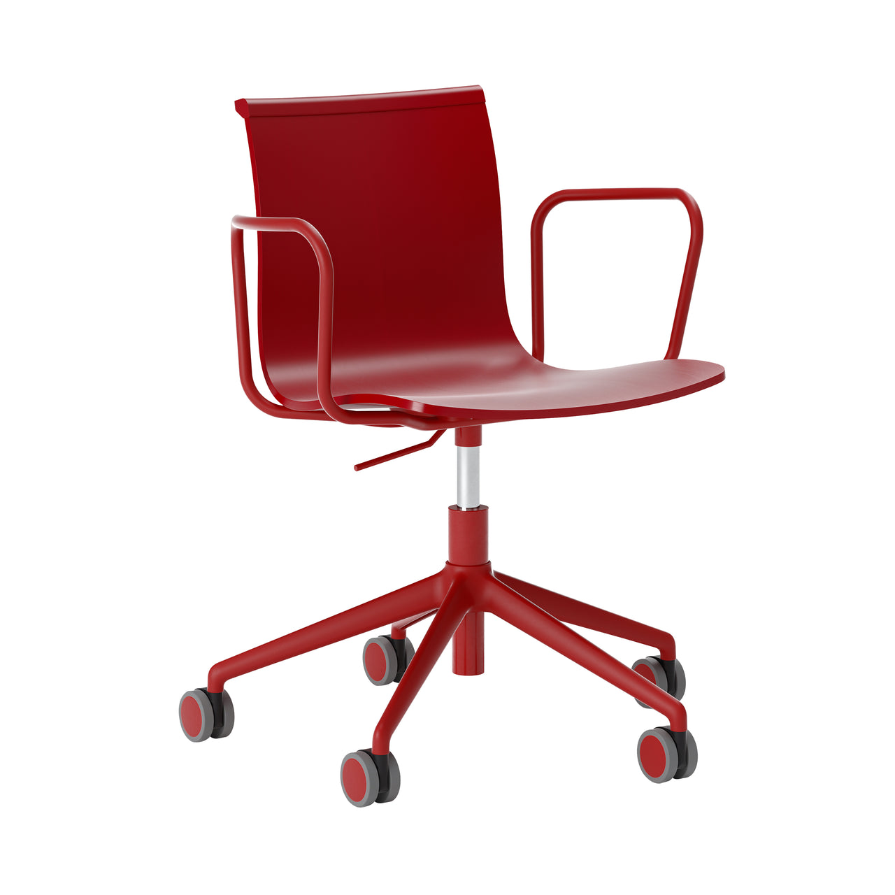 Serif Chair: 5 Star Base with Armrests + Red + Red Lacquered Beech