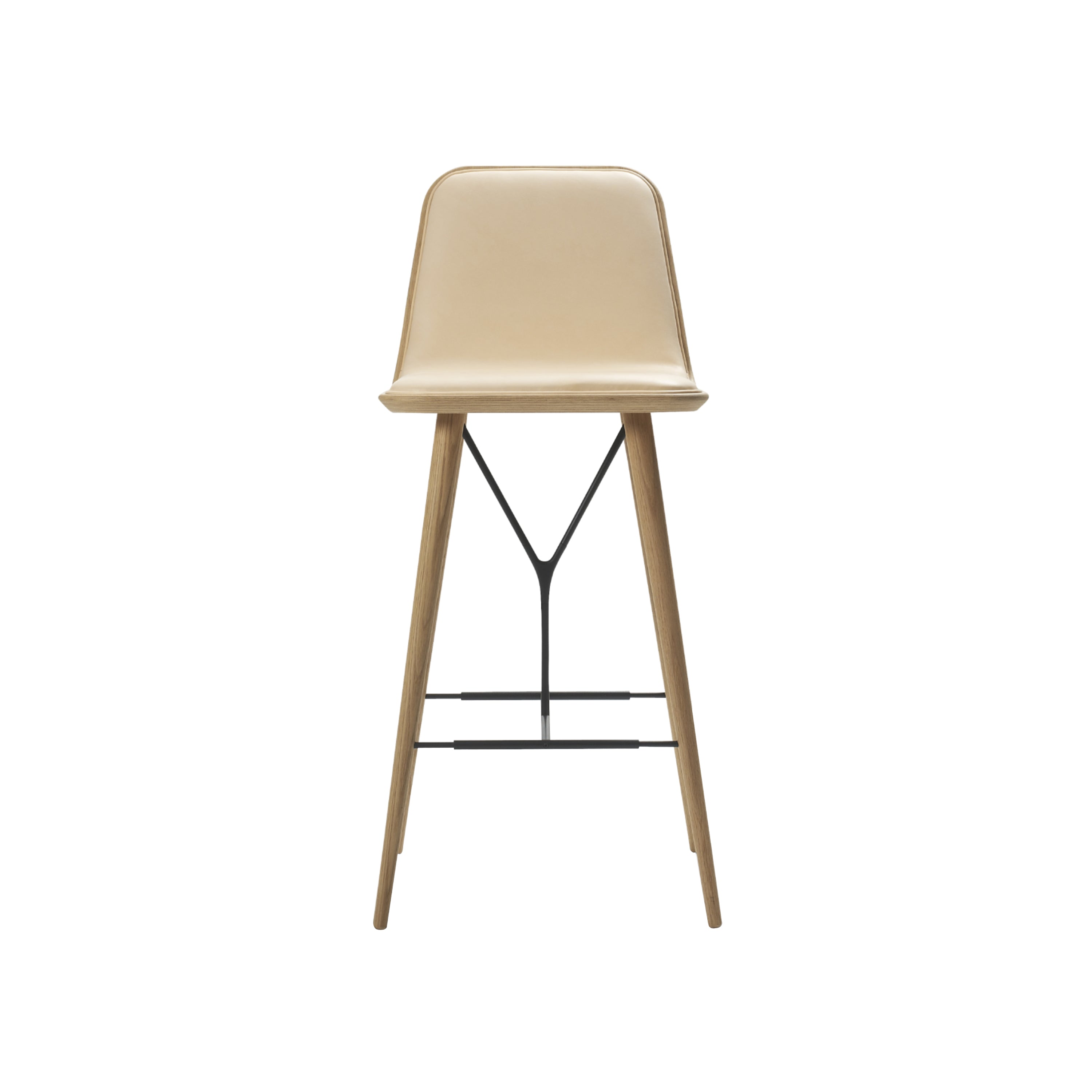 Spine Bar + Counter Stool with Back: Counter + Lacquered Oak