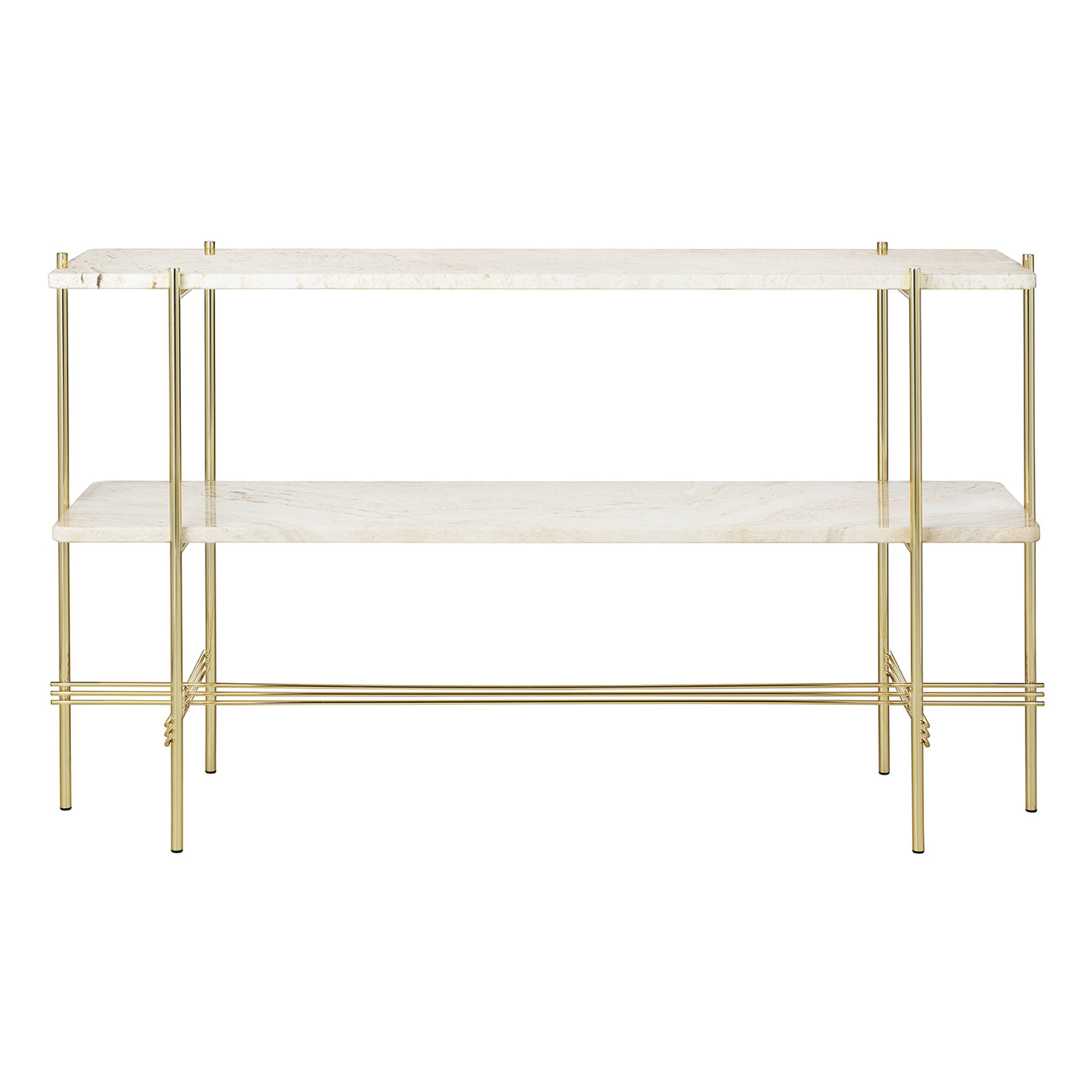 TS Console: Without Tray + Brass + Neutral White Travertine