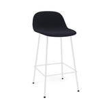 Fiber Counter Stool with Backrest: Tube Base + Upholstered + White 