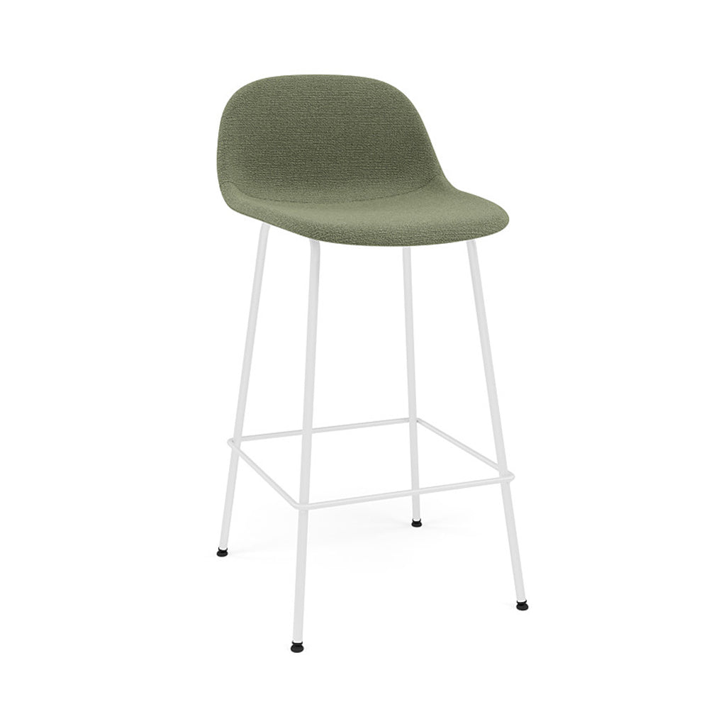 Fiber Counter Stool with Backrest: Tube Base + Upholstered + White