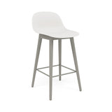 Fiber Bar + Counter Stool with Backrest: Wood Base + Counter + Grey + Natural White