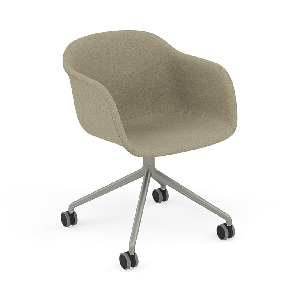 Fiber Armchair: Swivel Base with Castors + Upholstered + Grey