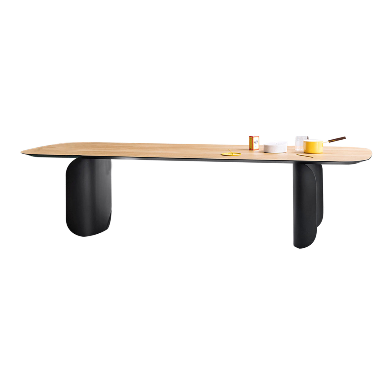 Barry Rectangular Table: Medium + Flamed Oak + Lacquered Black