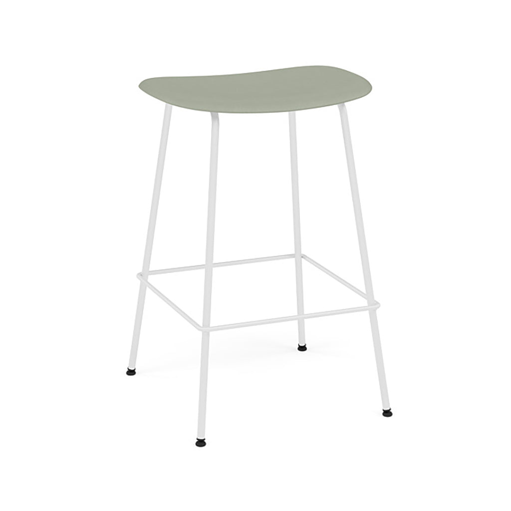 Fiber Bar + Counter Stool: Tube Base + Counter + White + Dusty Green