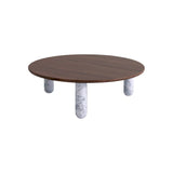 Sunday Coffee Table: Round + White Pele de Tigre Marble + Walnut